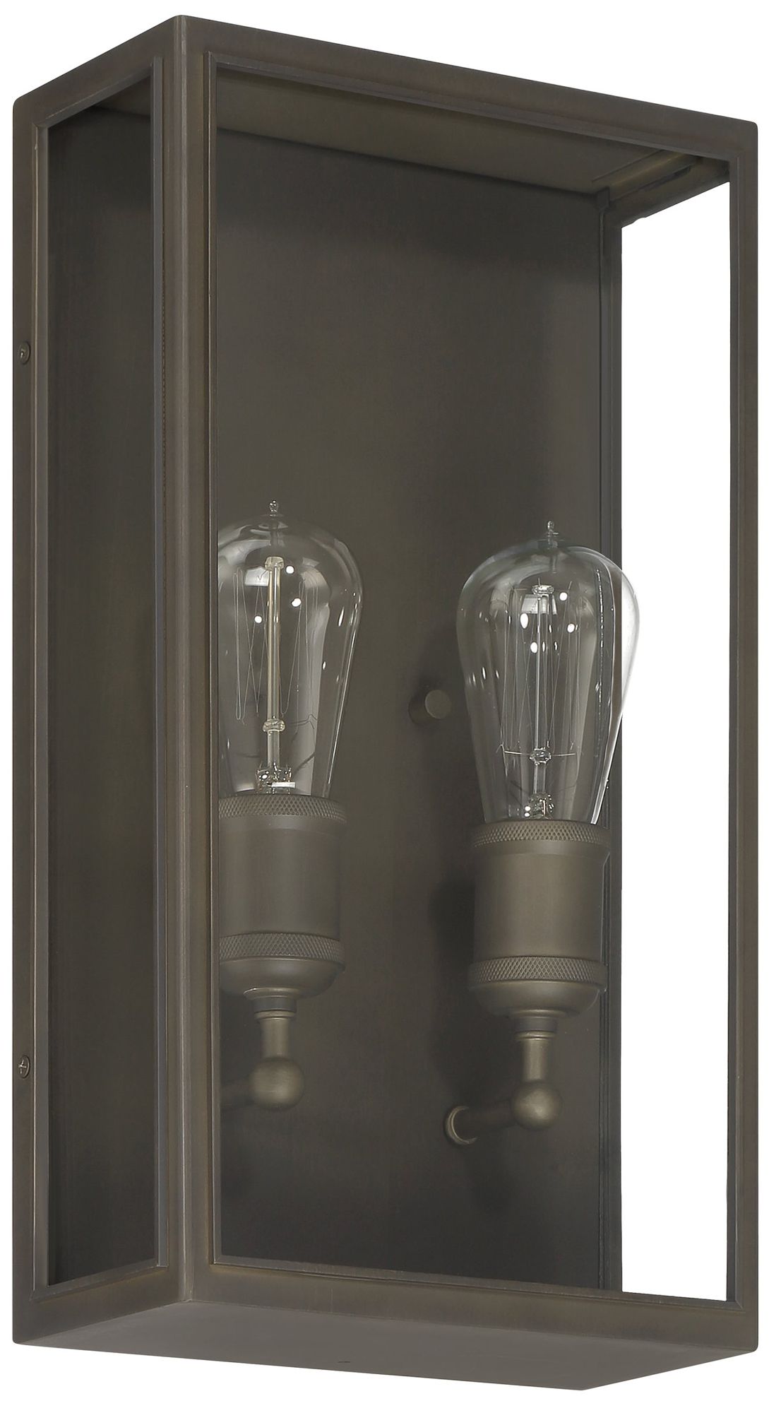 Thesis Hollis 2 Light Blackened Brass Exterior Wall Sconce w/ Clear Glass