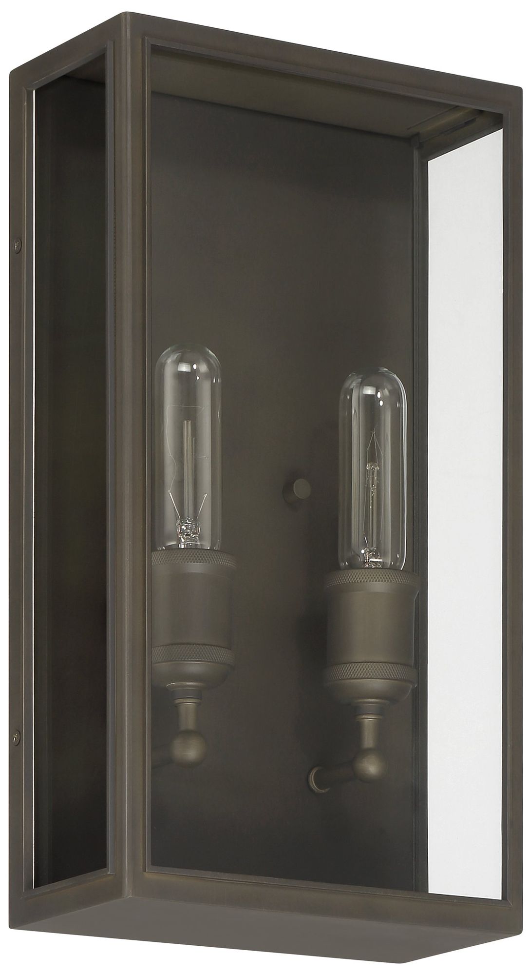 Image 2 Thesis Hollis 2 Light Blackened Brass Exterior Wall Sconce w/ Clear Glass more views