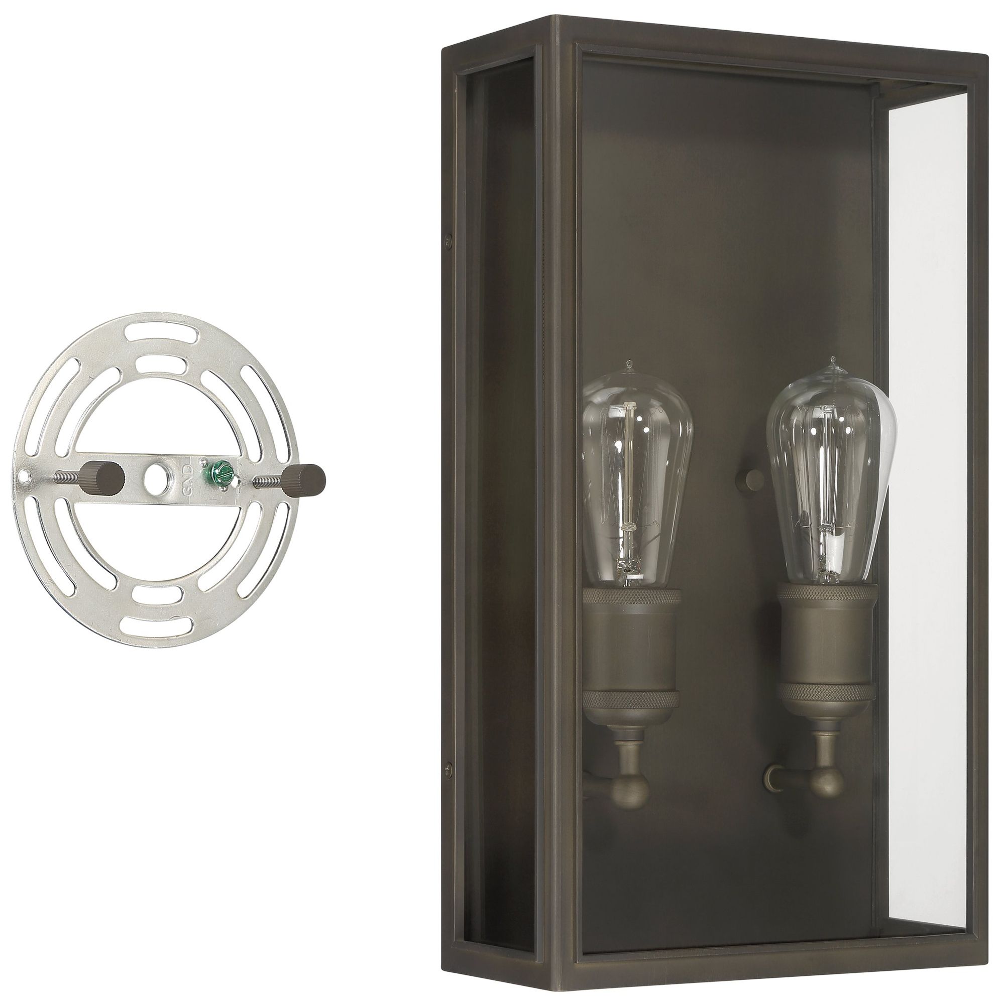 Image 5 Thesis Hollis 2 Light Blackened Brass Exterior Wall Sconce w/ Clear Glass more views
