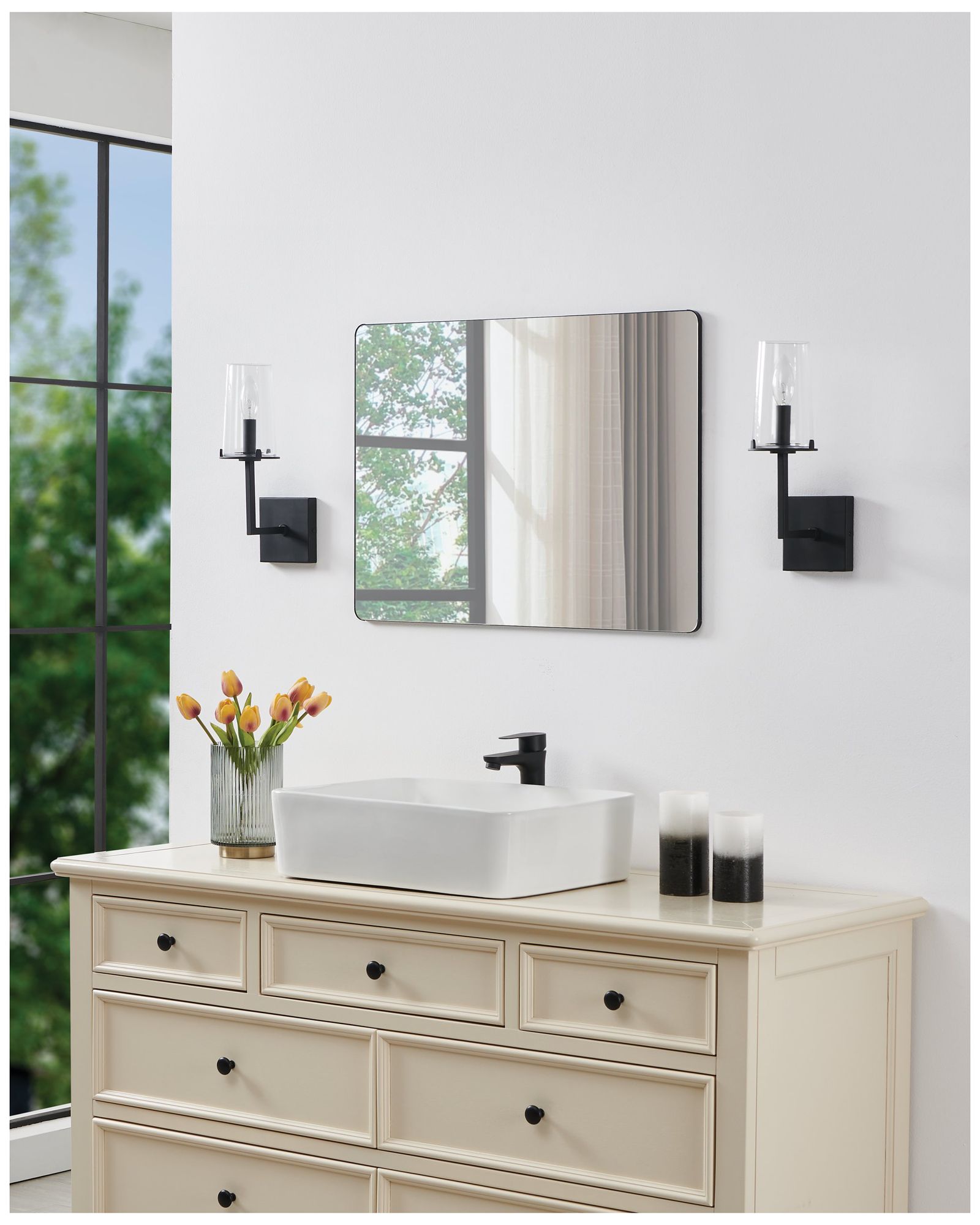 Image 7 Thesis Jared 13-inch Matte Black Vanity Light with Clear Glass Shade more views