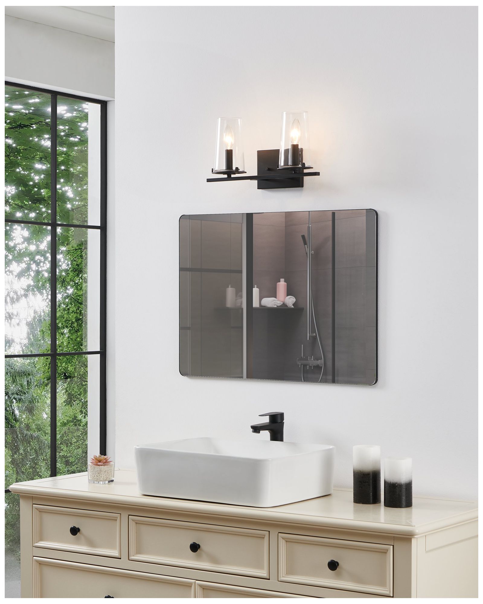 Image 6 Thesis Jared 15-inch Matte Black Vanity Light with Clear Glass Shades more views
