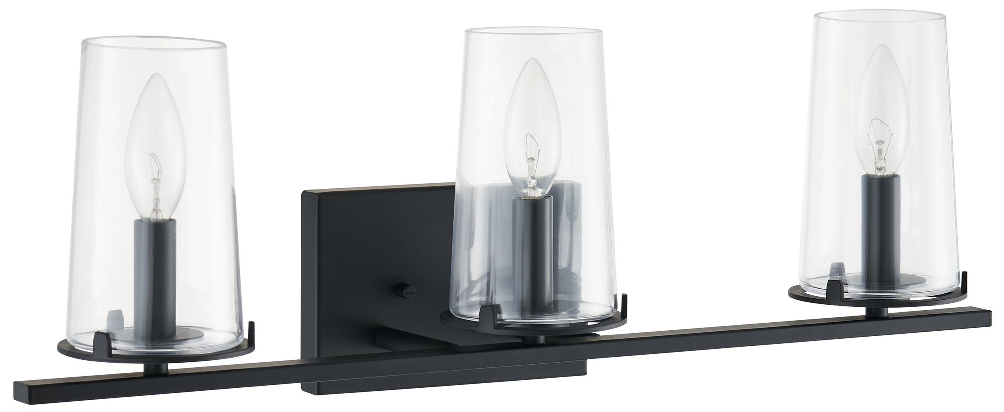 Thesis Jared 24-inch Matte Black Vanity Light with Clear Glass Shades