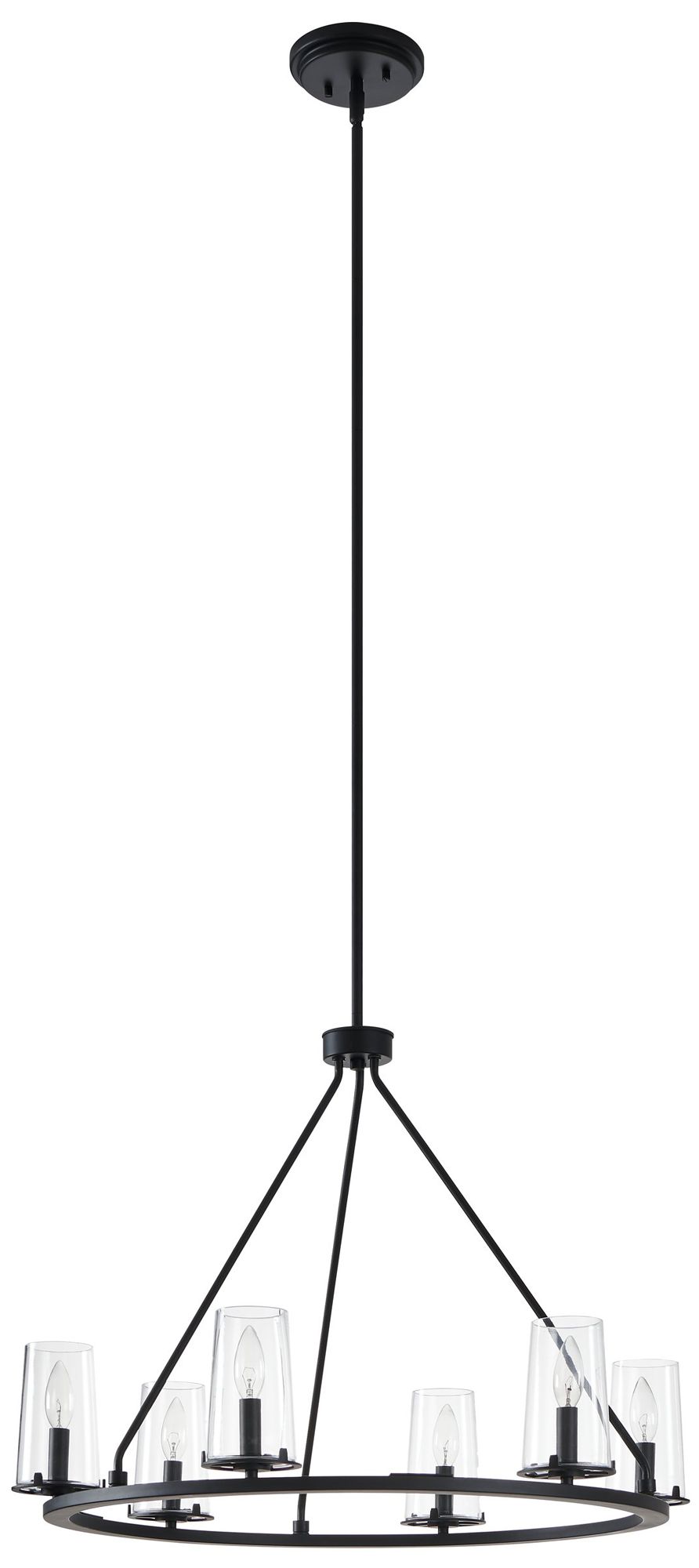 Thesis Jared 30" 6 Light Matte Black Chandelier with Clear Glass Shades