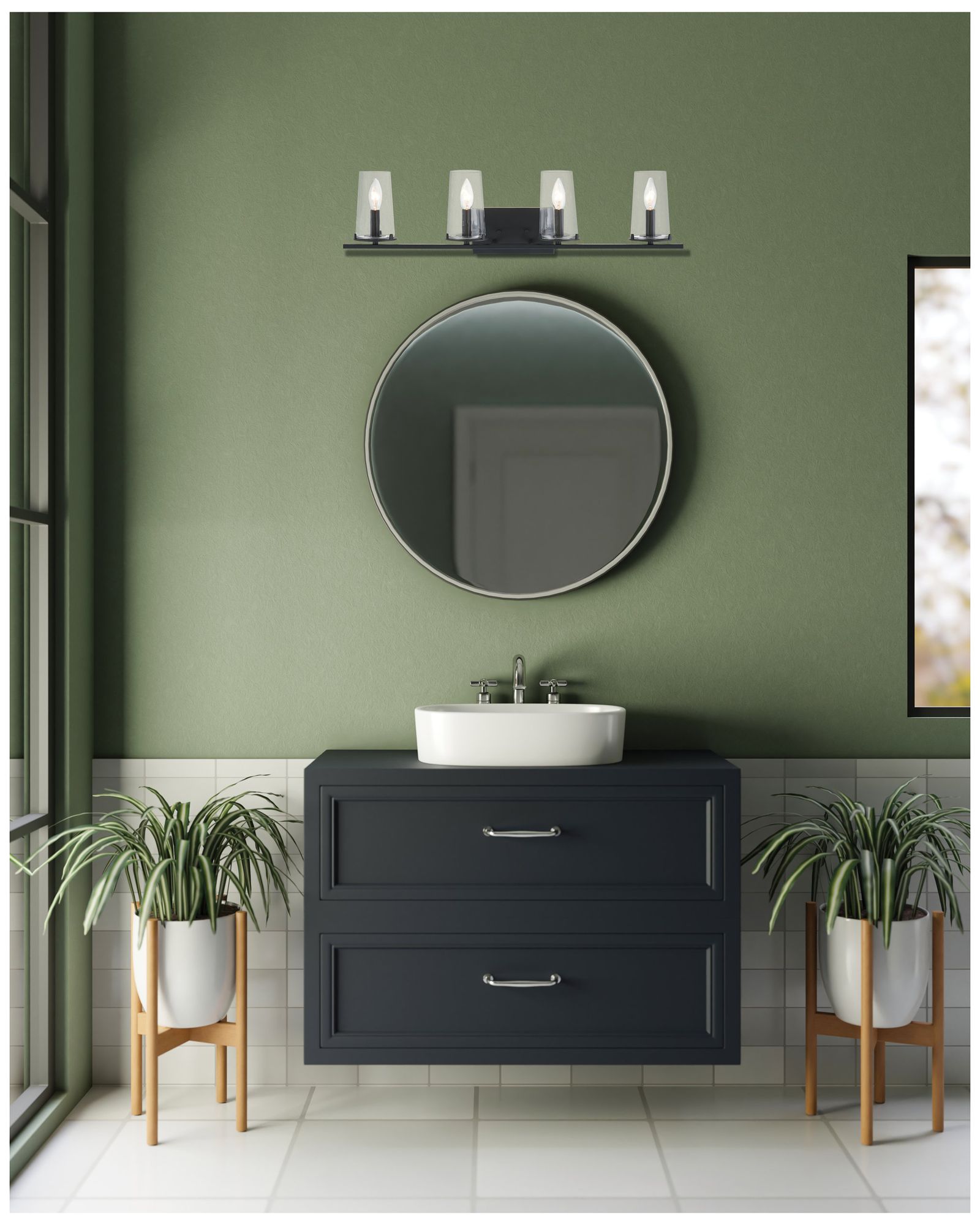 Image 6 Thesis Jared 31-inch Matte Black Vanity Light with Clear Glass Shades more views