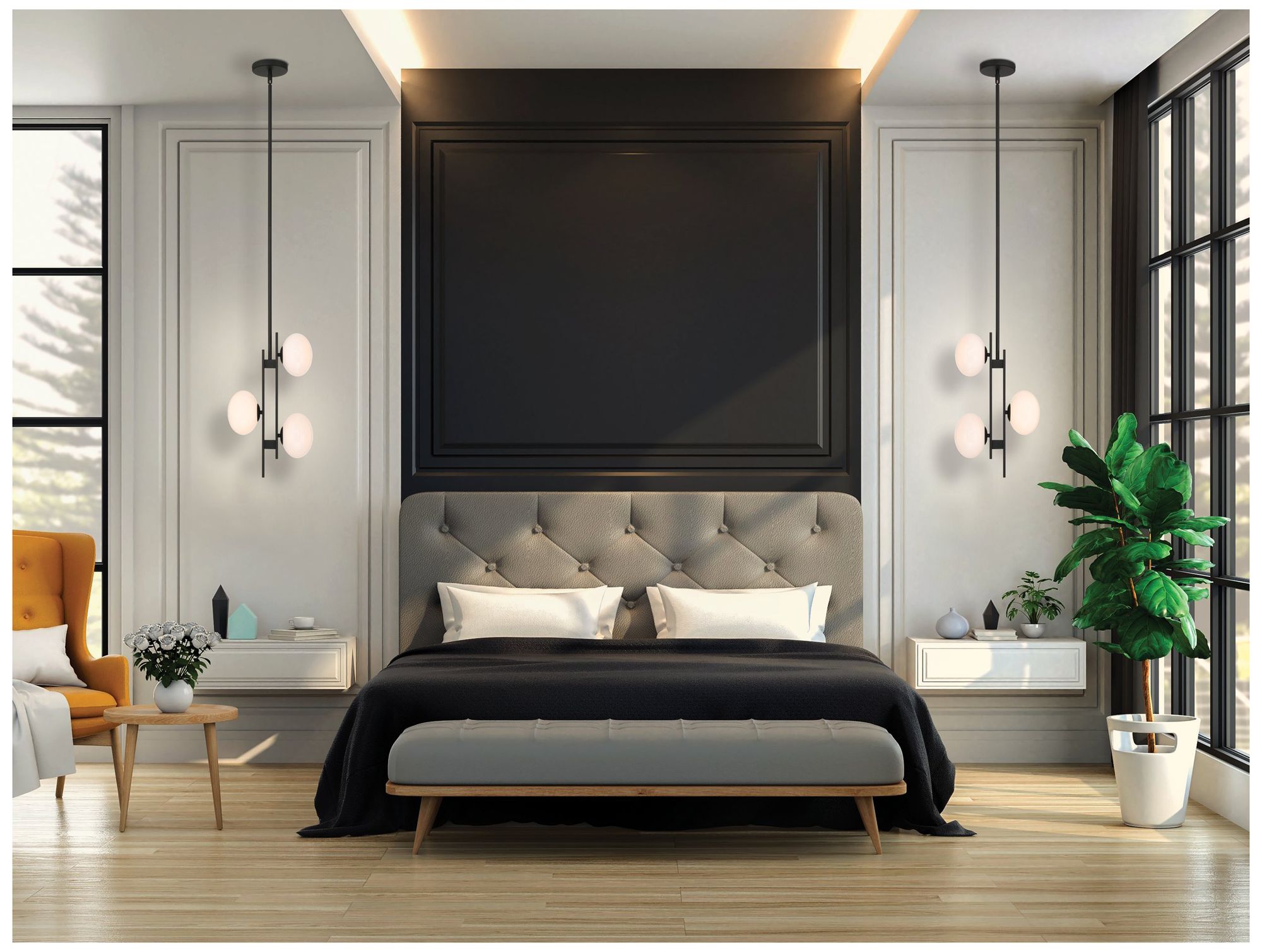 Thesis Julep 12" 3 Light Matte Black Pendant Light with Opal Glass Shades