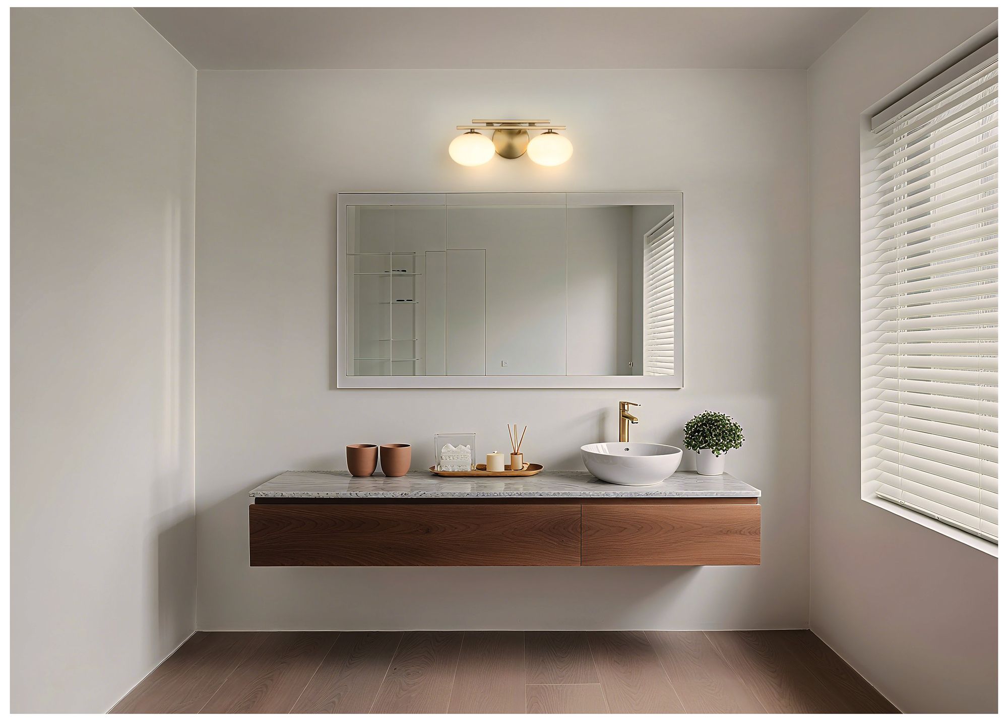 Image 7 Thesis Julep 16-inch Brushed Gold Vanity Light with Opal Glass Shades more views