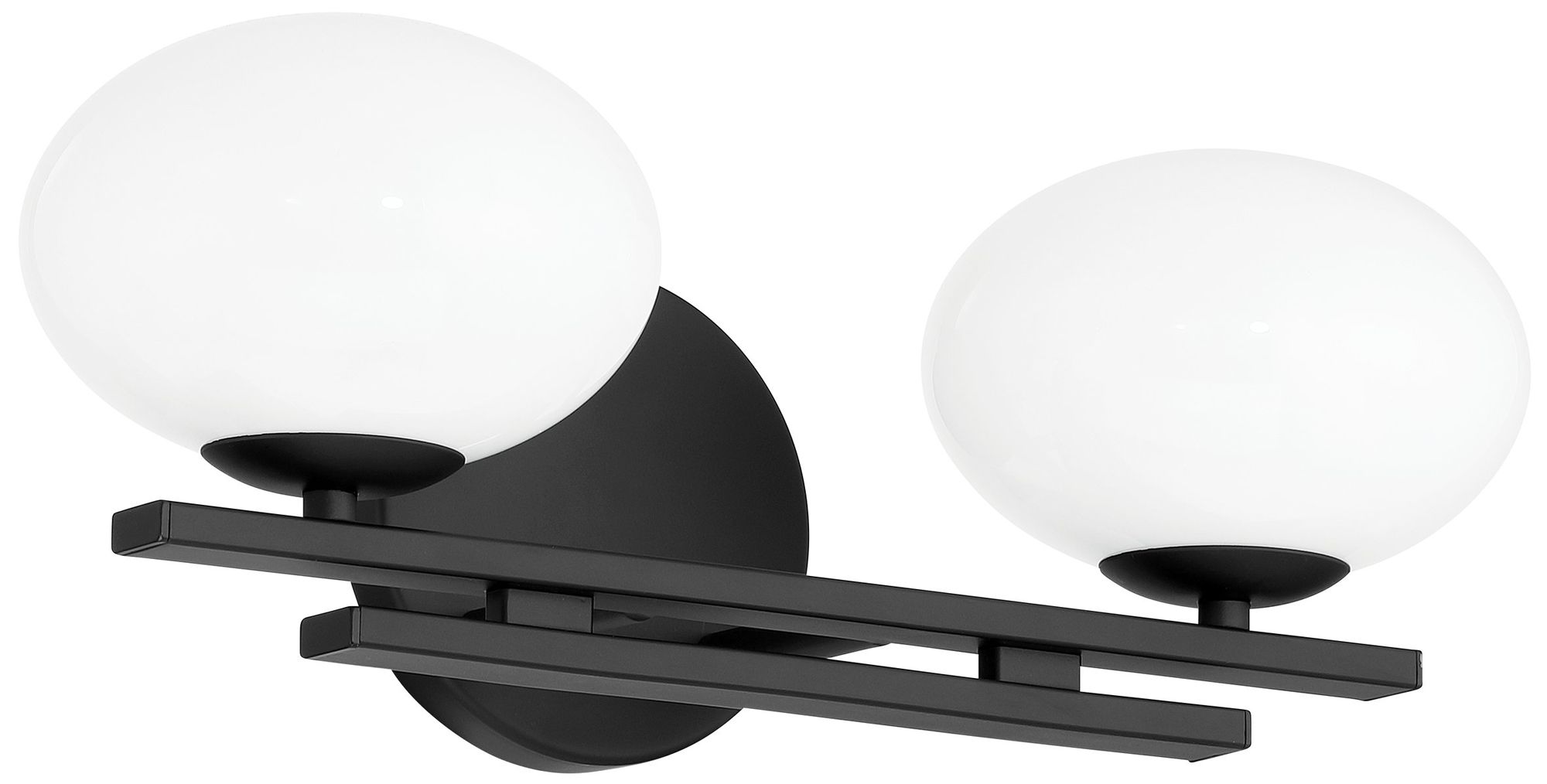 Thesis Julep 16-inch Matte Black Vanity Light with Opal Glass Shades