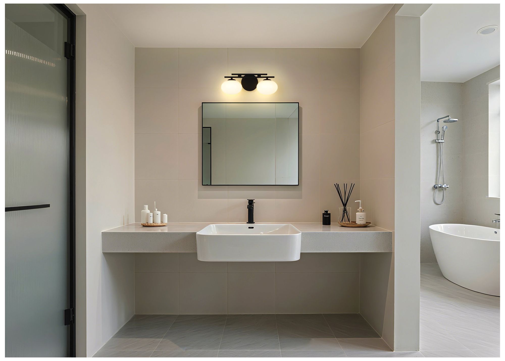 Image 7 Thesis Julep 16-inch Matte Black Vanity Light with Opal Glass Shades more views