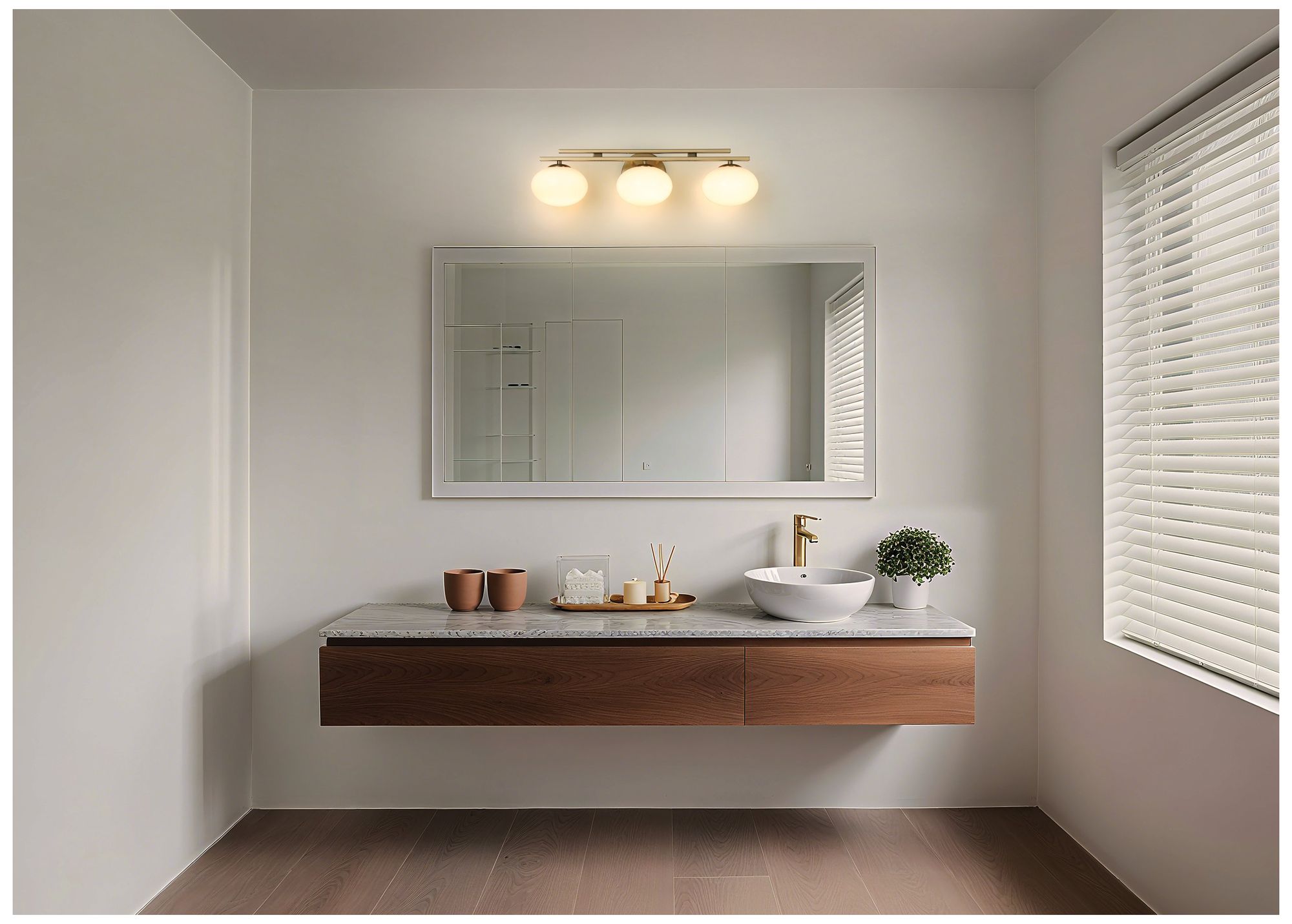 Image 7 Thesis Julep 24-inch Brushed Gold Vanity Light with Opal Glass Shades more views