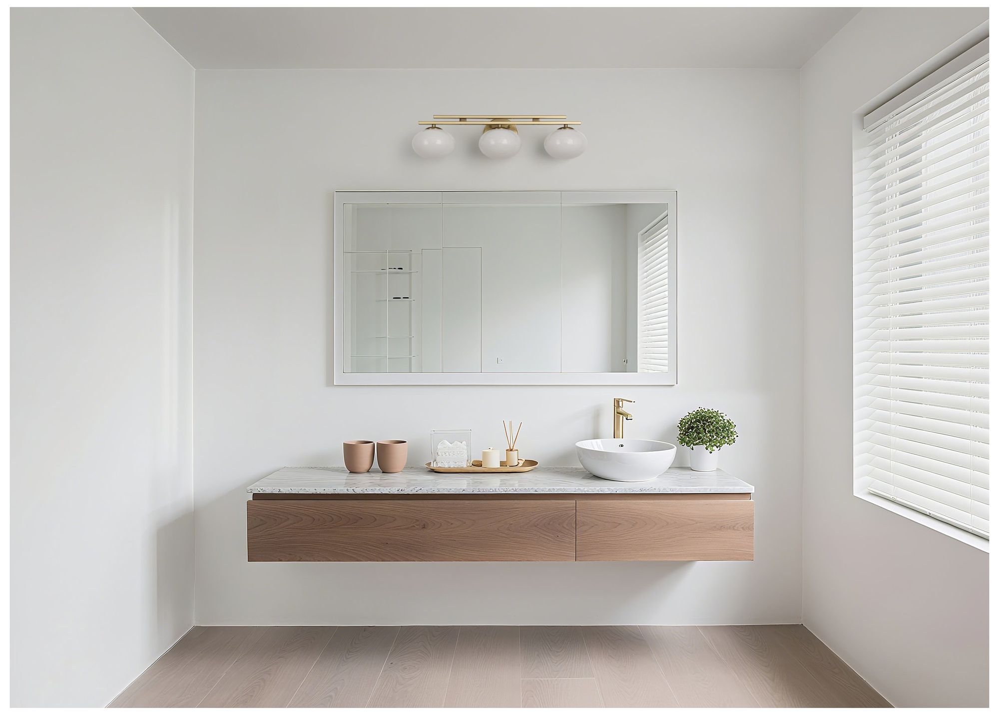 Thesis Julep 24-inch Brushed Gold Vanity Light with Opal Glass Shades