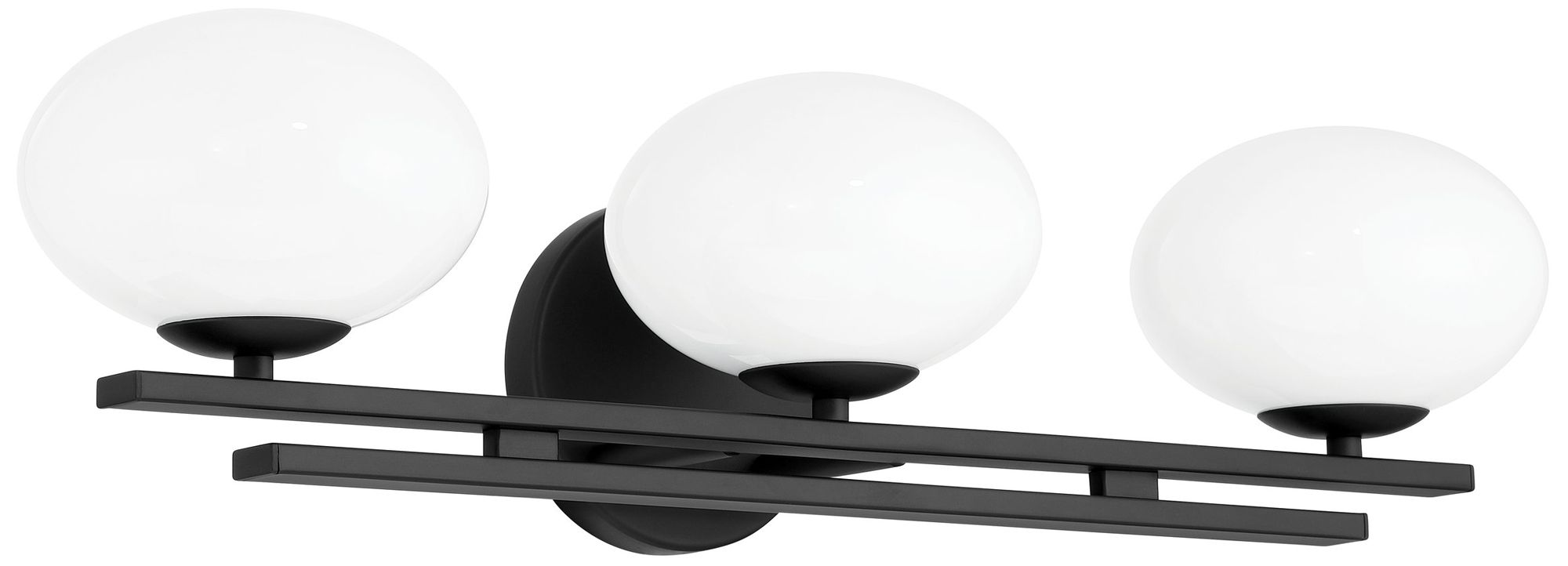 Thesis Julep 24-inch Matte Black Vanity Light with Opal Glass Shades