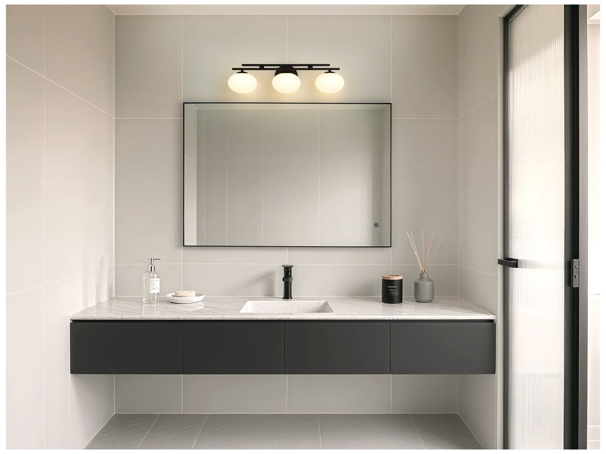 Image 7 Thesis Julep 24-inch Matte Black Vanity Light with Opal Glass Shades more views