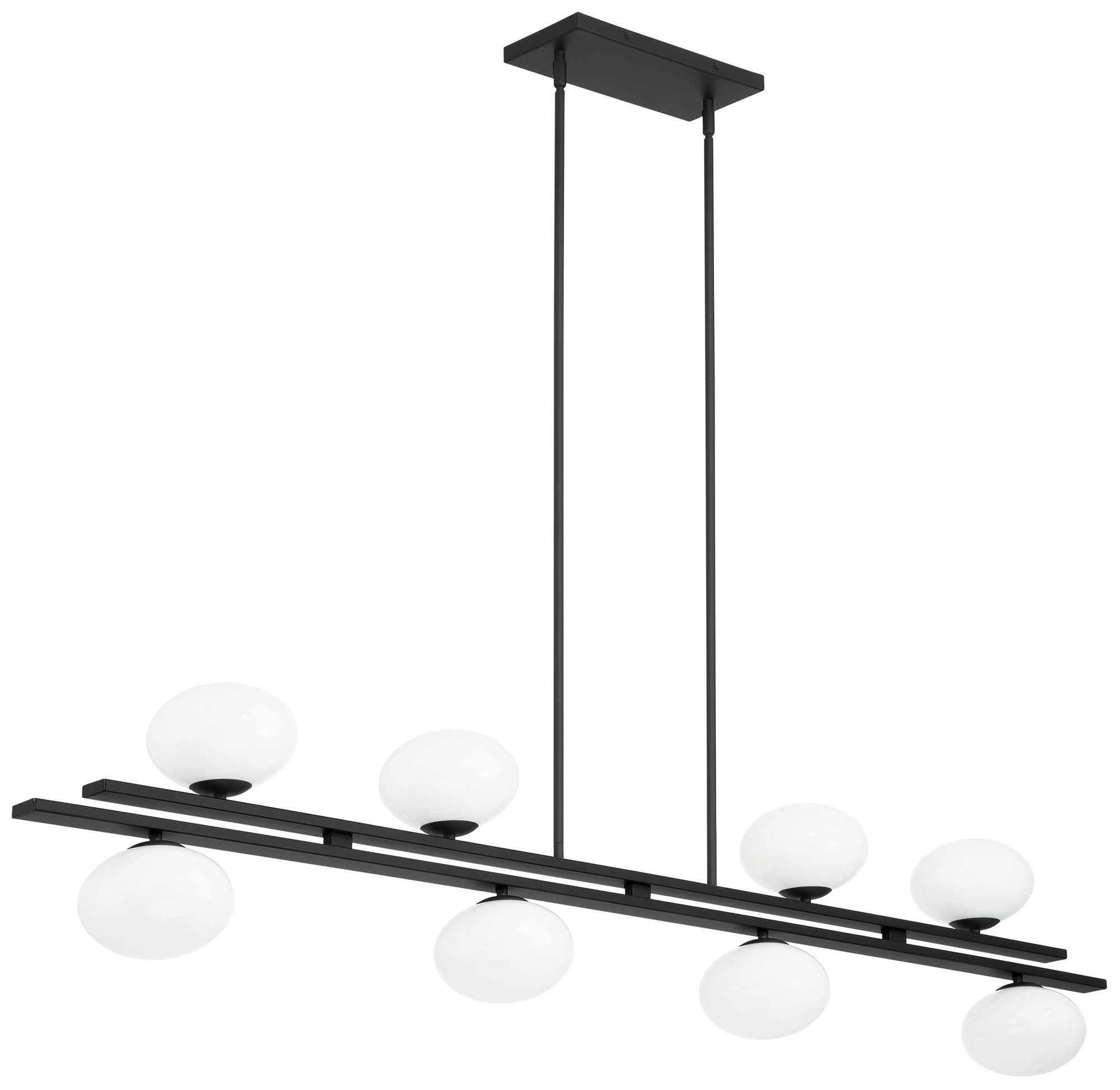 Thesis Julep 64" 8 Light Matte Black Linear Chandelier w/ Opal Glass Shades