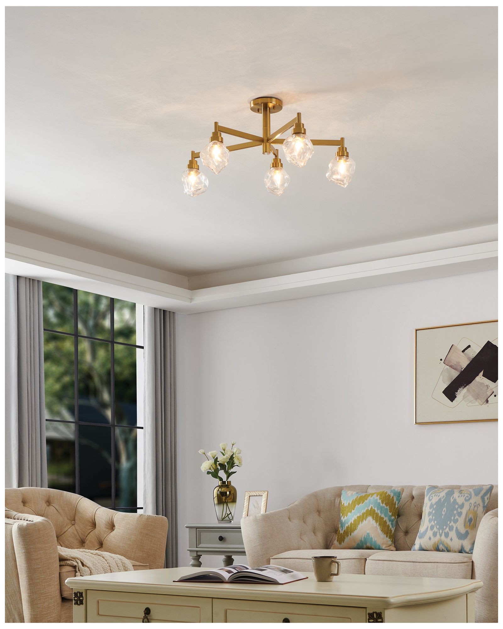 Image 5 Thesis Lillyanna 26" 5 t Brushed Gold Semi-Flush Mount Ceiling Light more views