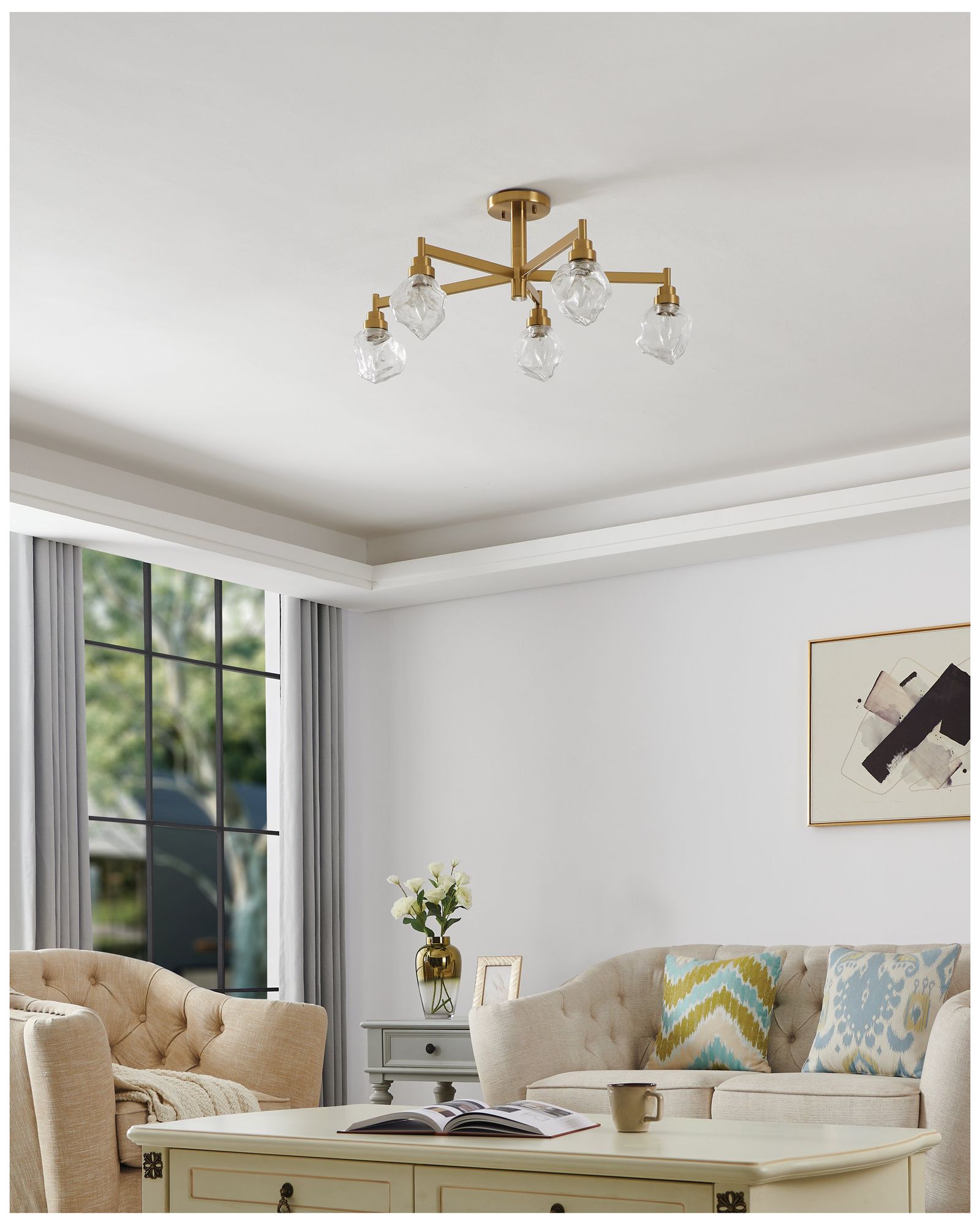 Image 6 Thesis Lillyanna 26" 5 t Brushed Gold Semi-Flush Mount Ceiling Light more views