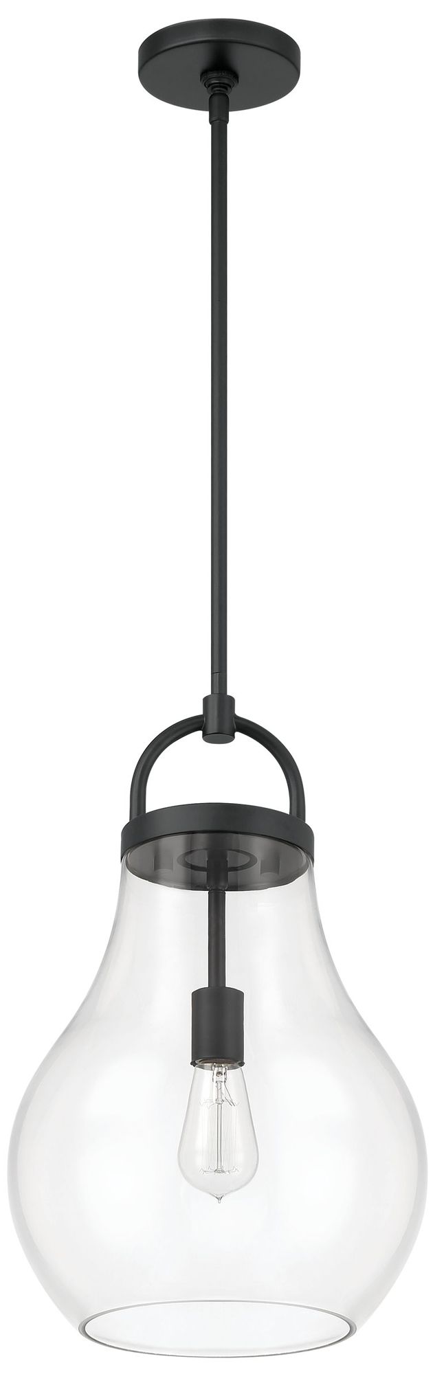 Thesis Mansfield 12" 1 Lt Matte Black Pendant Light, Clear Glass Shade