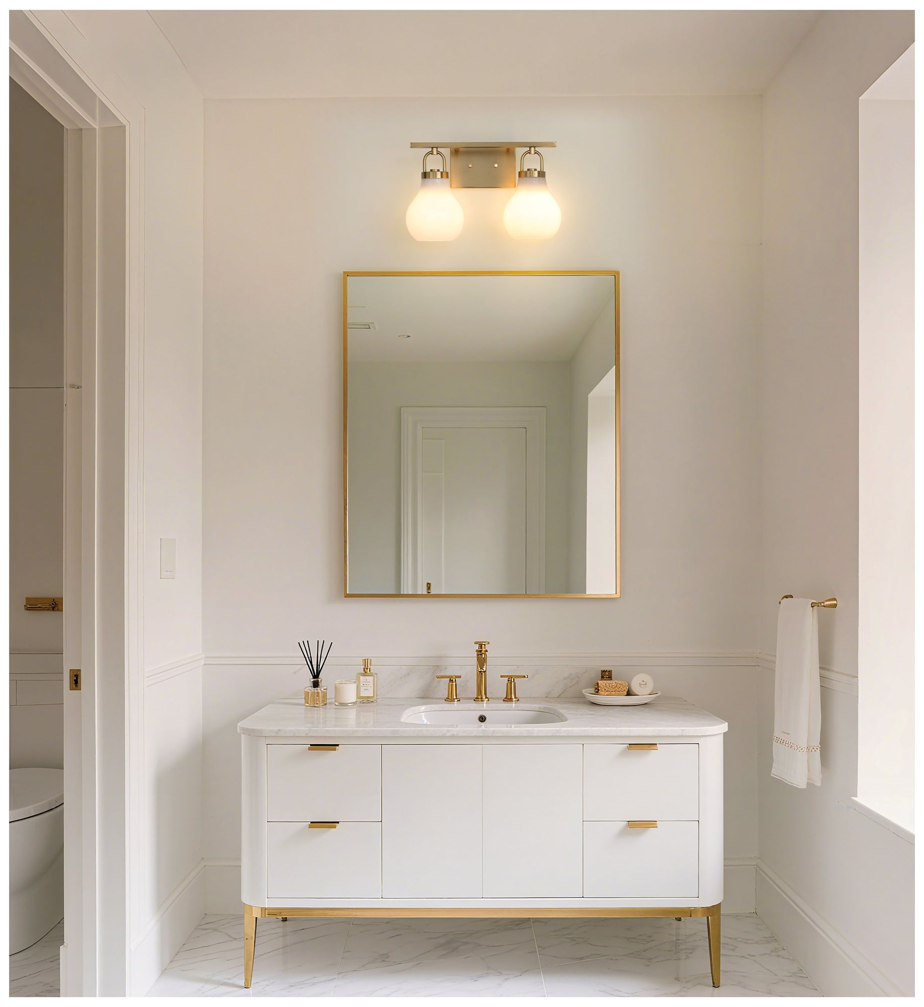 Image 5 Thesis Mansfield 16-inch Champagne Gold Vanity Light w/ Opal Glass Shades more views