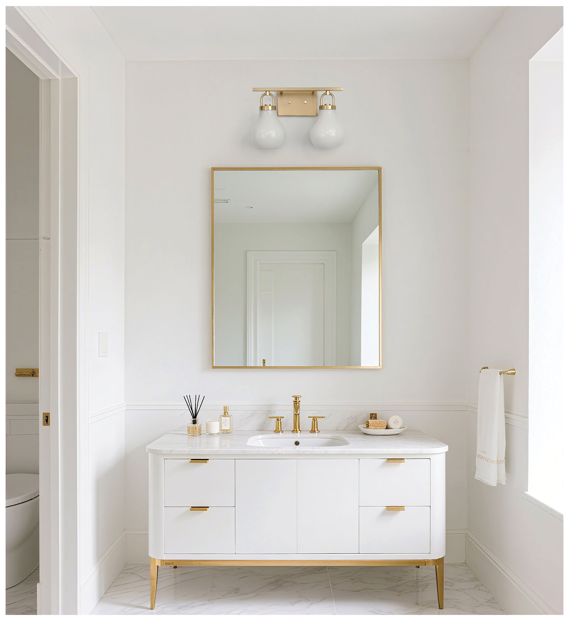 Image 6 Thesis Mansfield 16-inch Champagne Gold Vanity Light w/ Opal Glass Shades more views