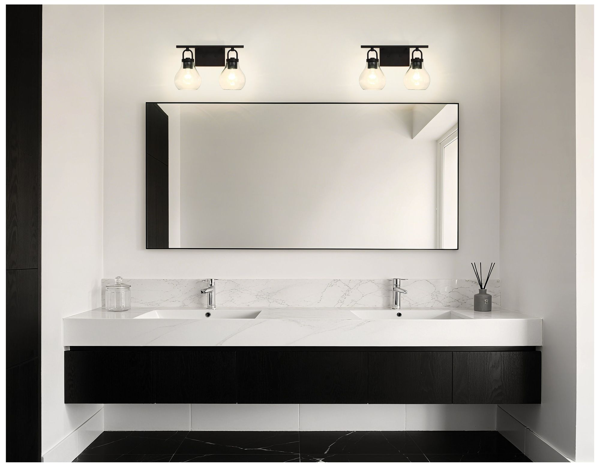 Image 5 Thesis Mansfield 16-inch Matte Black Vanity Light with Clear Glass Shades more views