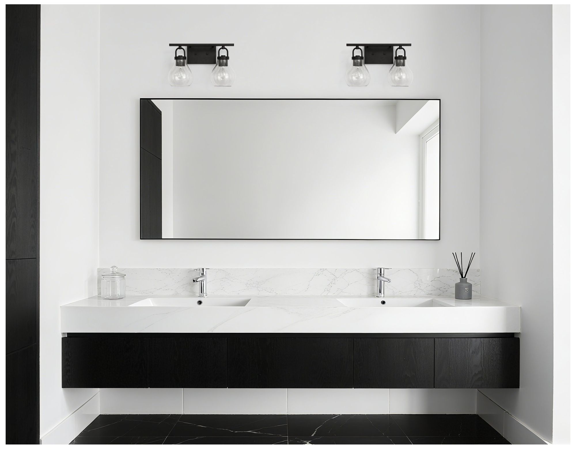 Image 6 Thesis Mansfield 16-inch Matte Black Vanity Light with Clear Glass Shades more views