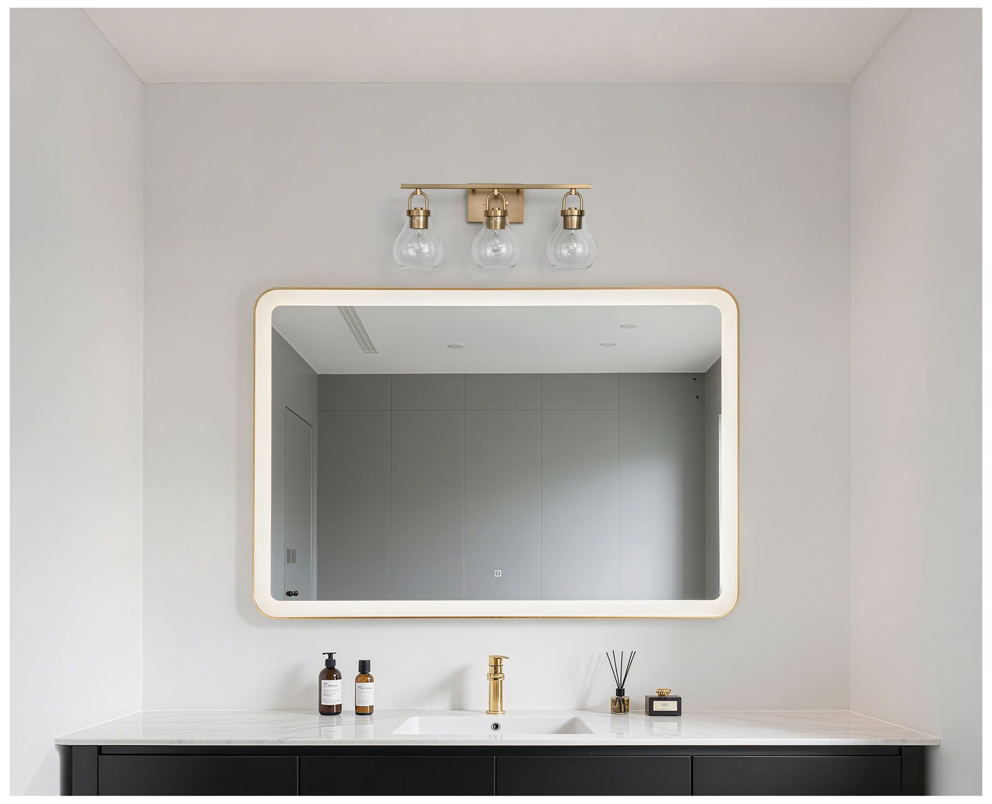 Thesis Mansfield 24" Champagne Gold Vanity Light w/ Clear Glass Shades