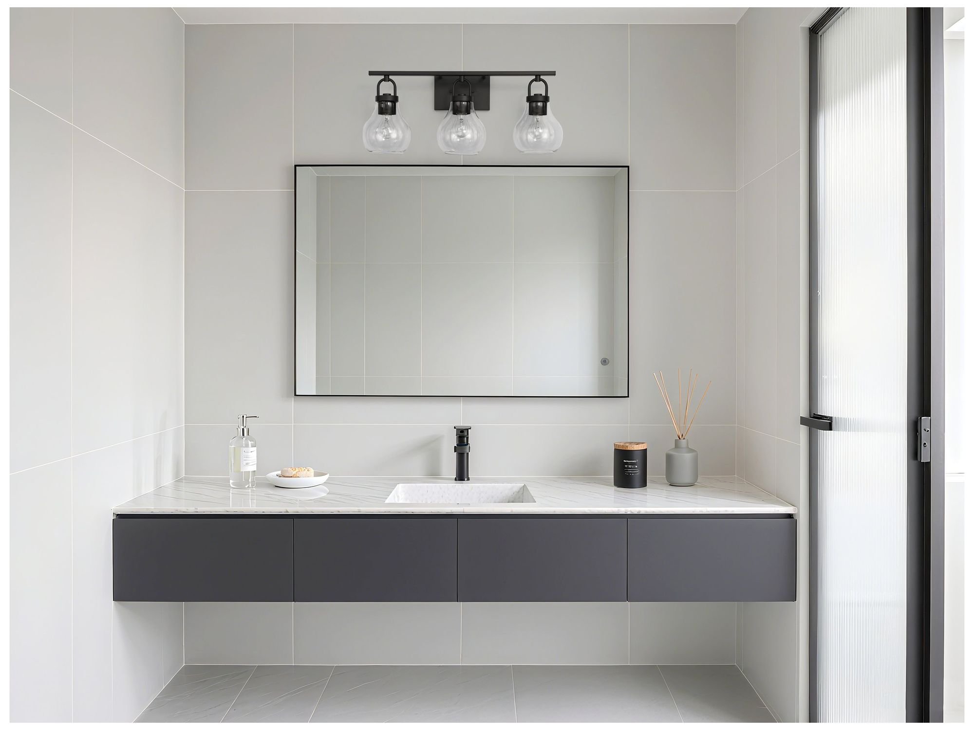 Thesis Mansfield 24-inch Matte Black Vanity Light with Clear Glass Shades
