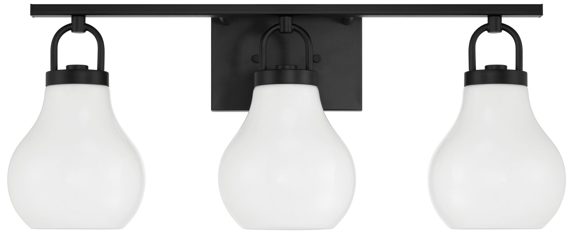 Image 3 Thesis Mansfield 24-inch Matte Black Vanity Light with Opal Glass Shades more views