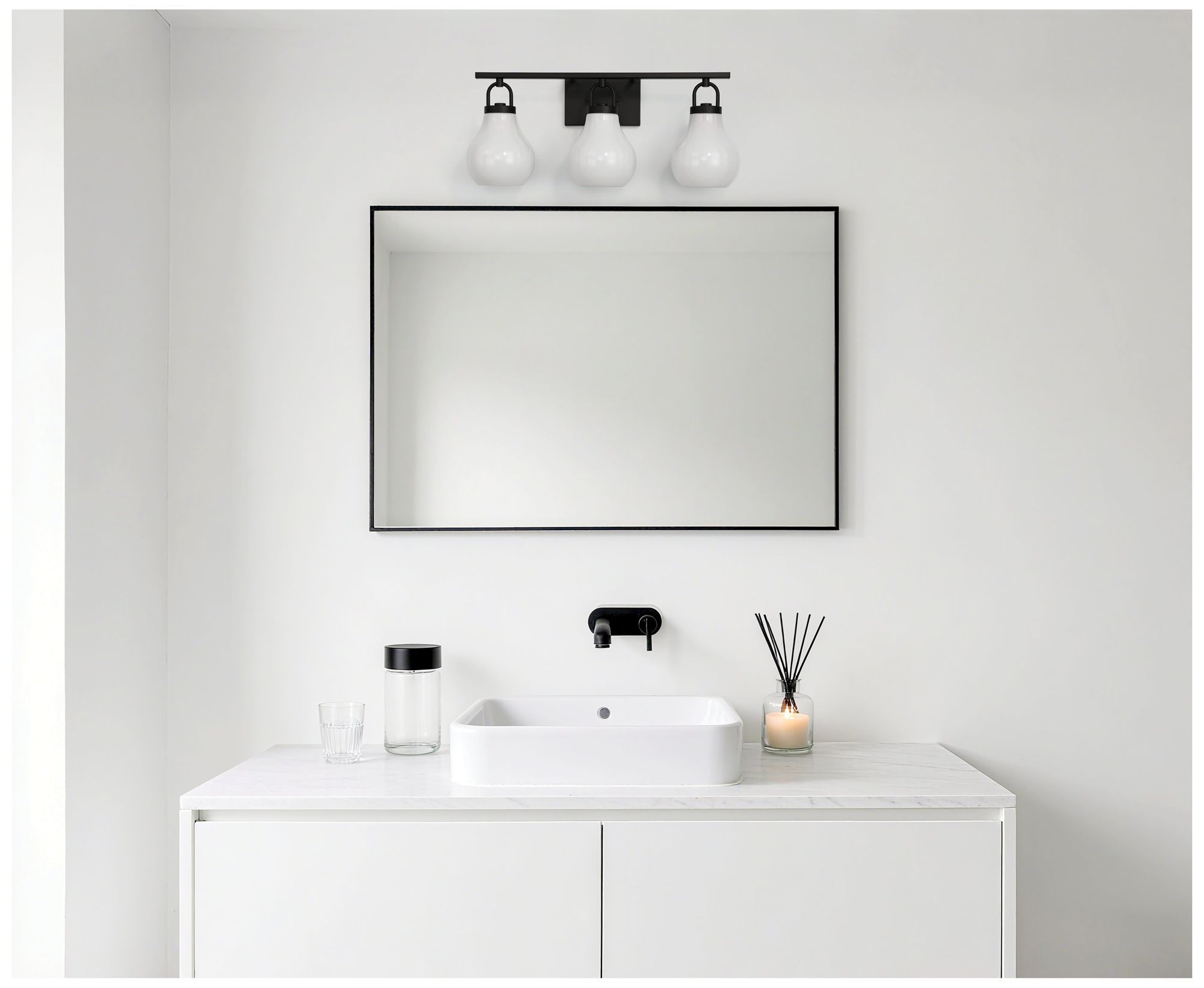Image 6 Thesis Mansfield 24-inch Matte Black Vanity Light with Opal Glass Shades more views
