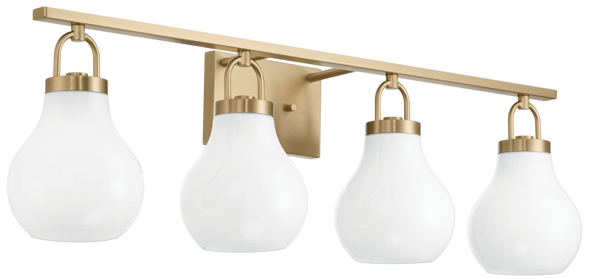 Thesis Mansfield 34-inch Champagne Gold Vanity Light w/ Opal Glass Shades