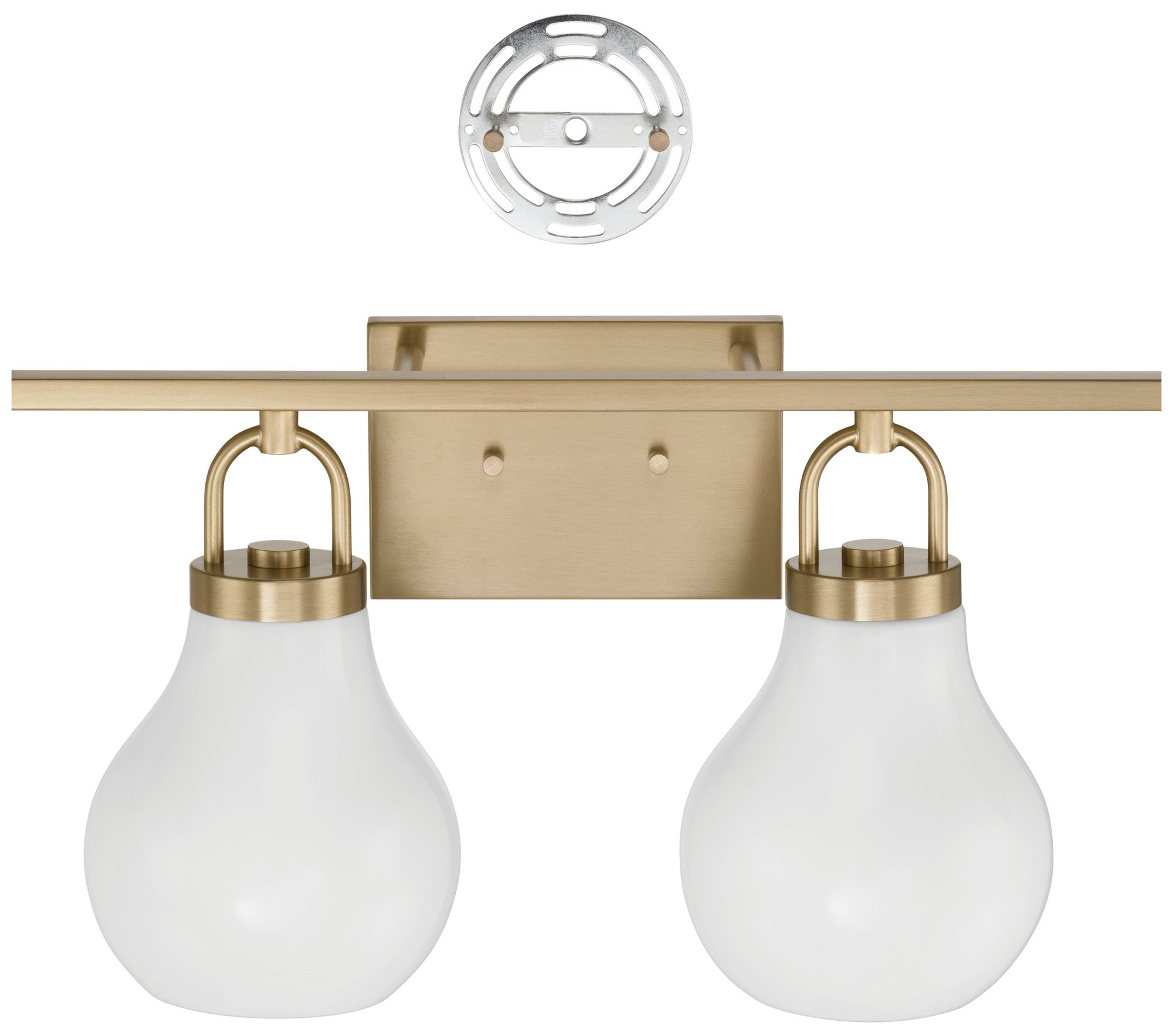 Image 4 Thesis Mansfield 34-inch Champagne Gold Vanity Light w/ Opal Glass Shades more views