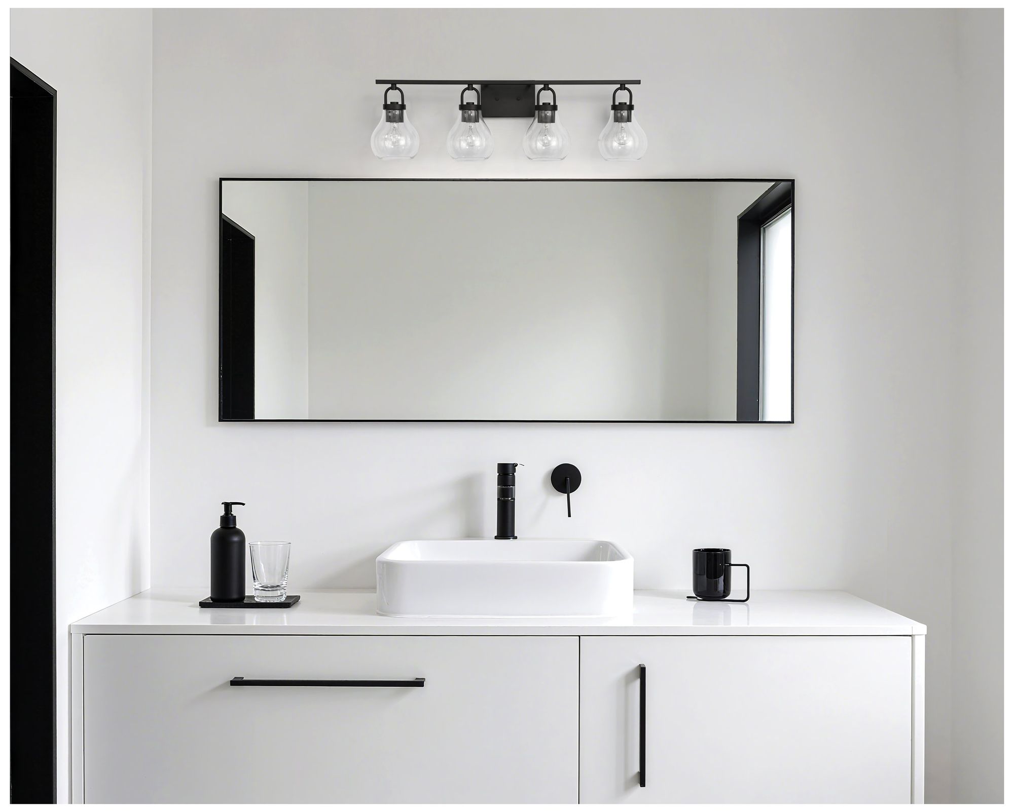 Image 6 Thesis Mansfield 34-inch Matte Black Vanity Light with Clear Glass Shades more views