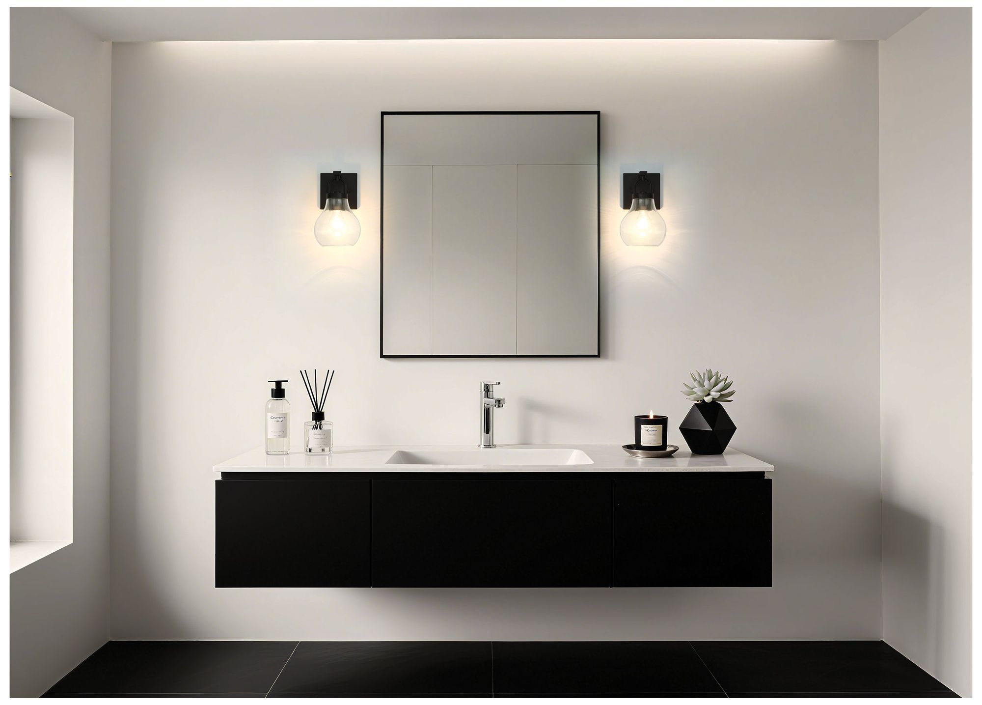 Image 7 Thesis Mansfield 6-inch Matte Black Vanity Light with Clear Glass Shade more views