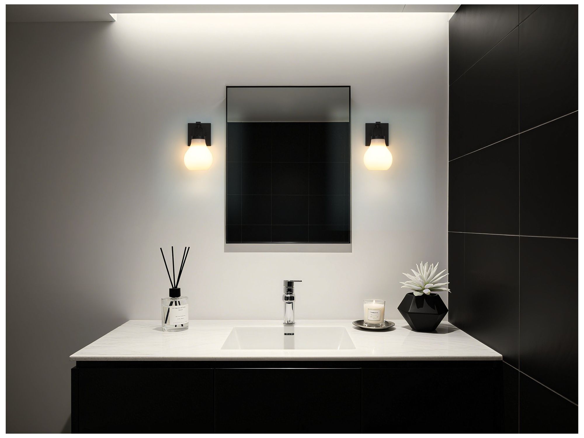 Image 5 Thesis Mansfield 6-inch Matte Black Vanity Light with Opal Glass Shade more views