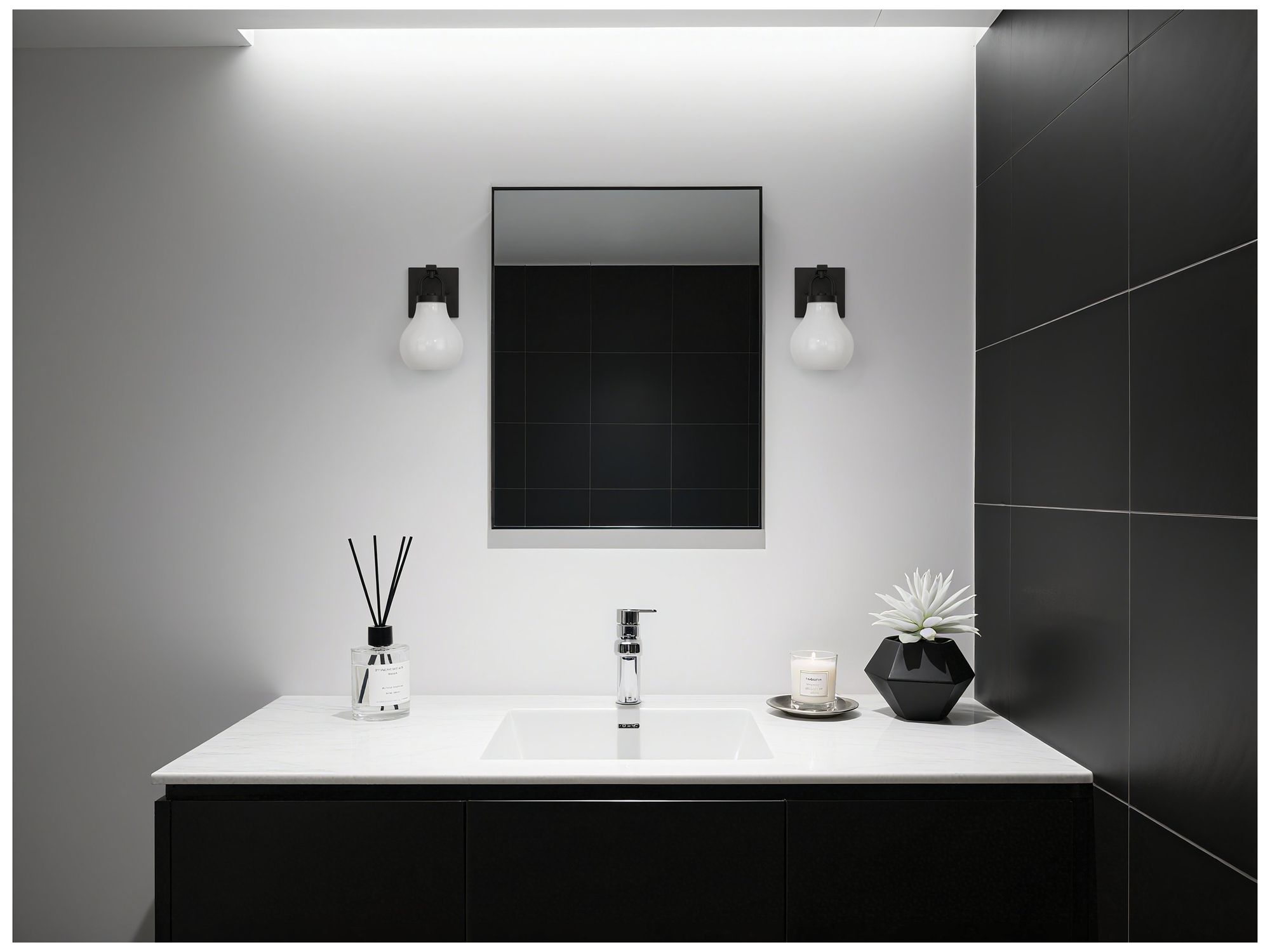 Image 6 Thesis Mansfield 6-inch Matte Black Vanity Light with Opal Glass Shade more views