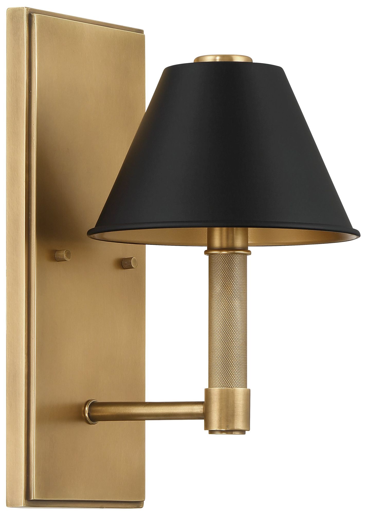 Image 2 Thesis Mcgill 13" Natural Brass Wall Sconce w/ Matte Black/Gold Metal Shade