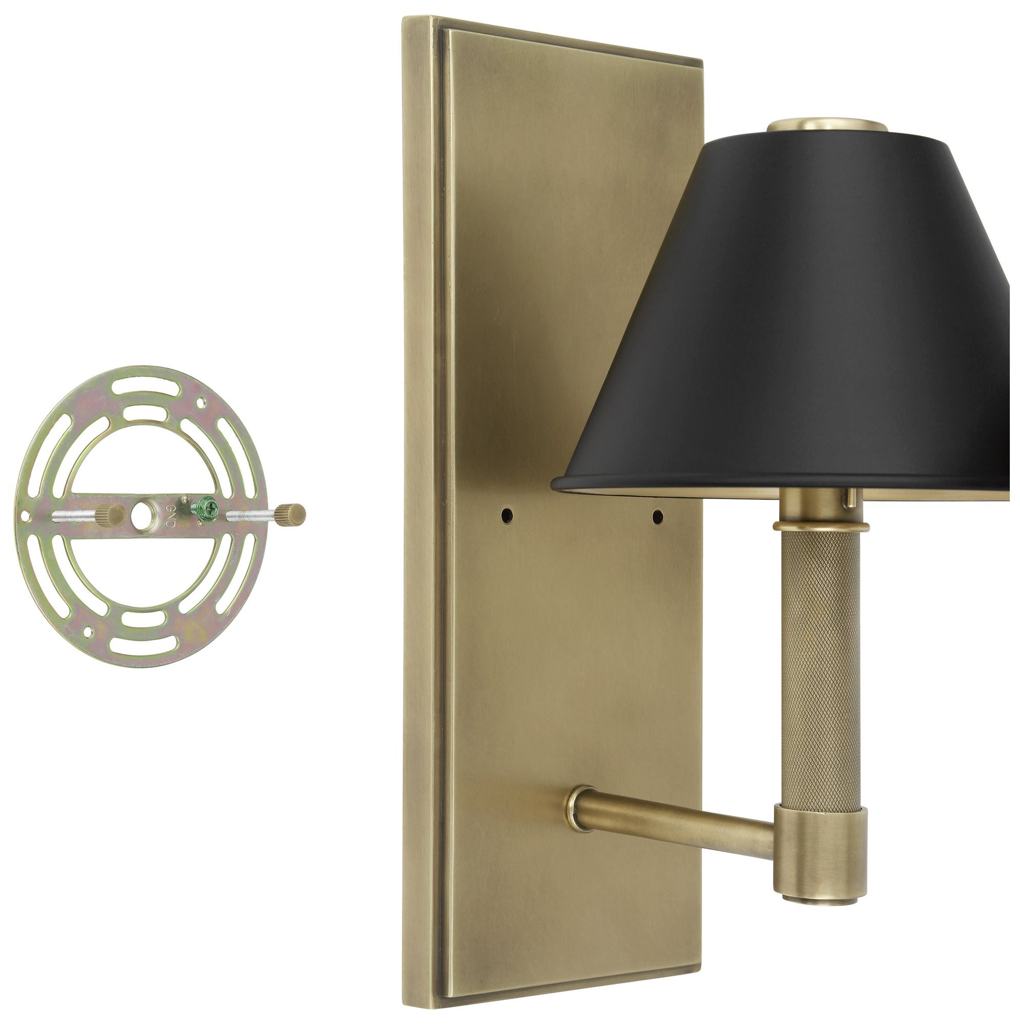 Image 6 Thesis Mcgill 13" Natural Brass Wall Sconce w/ Matte Black/Gold Metal Shade more views