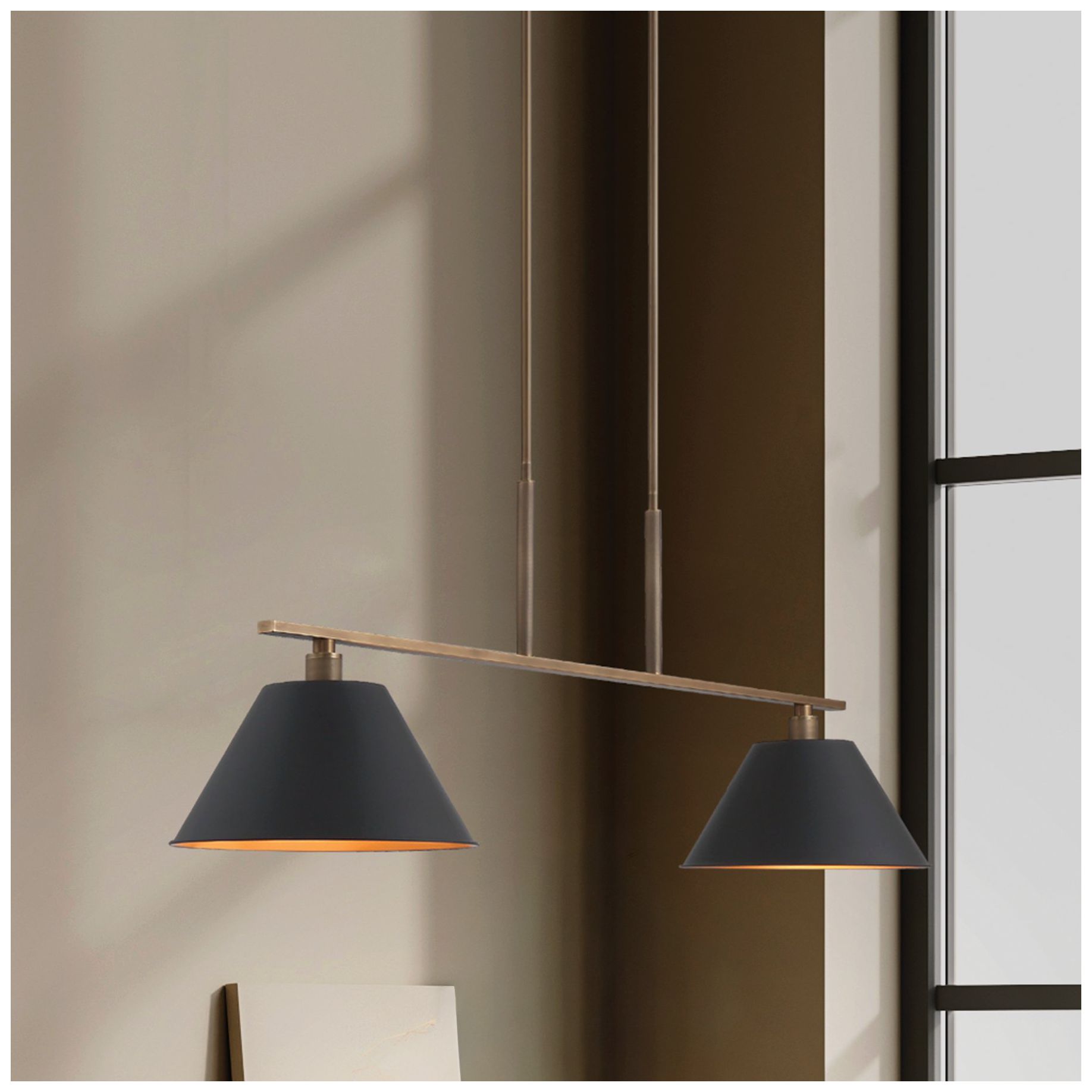 Image 2 Thesis Mcgill 60" 2 Light Natural Brass Linear Chandelier more views