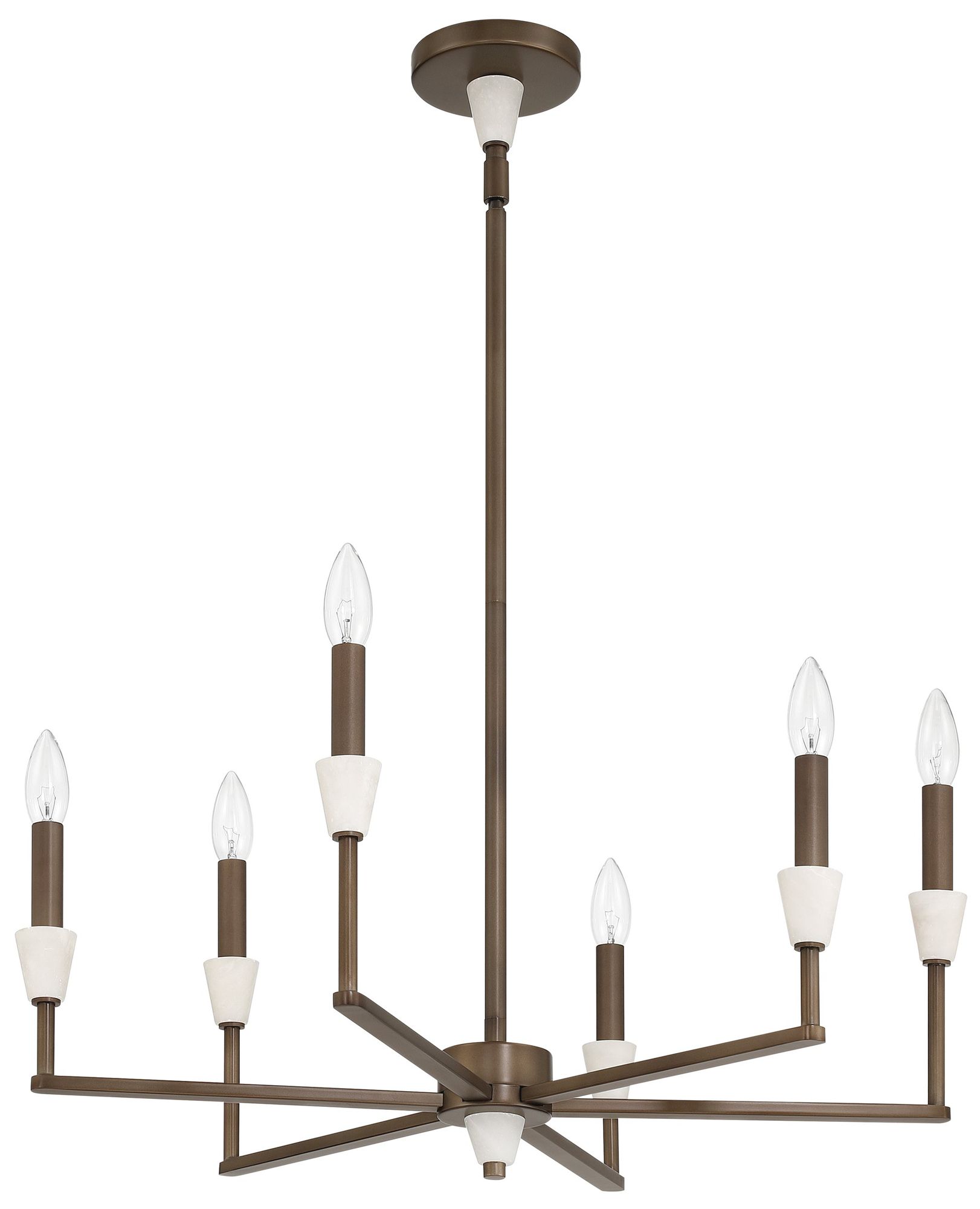 Image 2 Thesis Montclair 26" 6 Light Forged Bronze and Natural Alabaster Chandelier