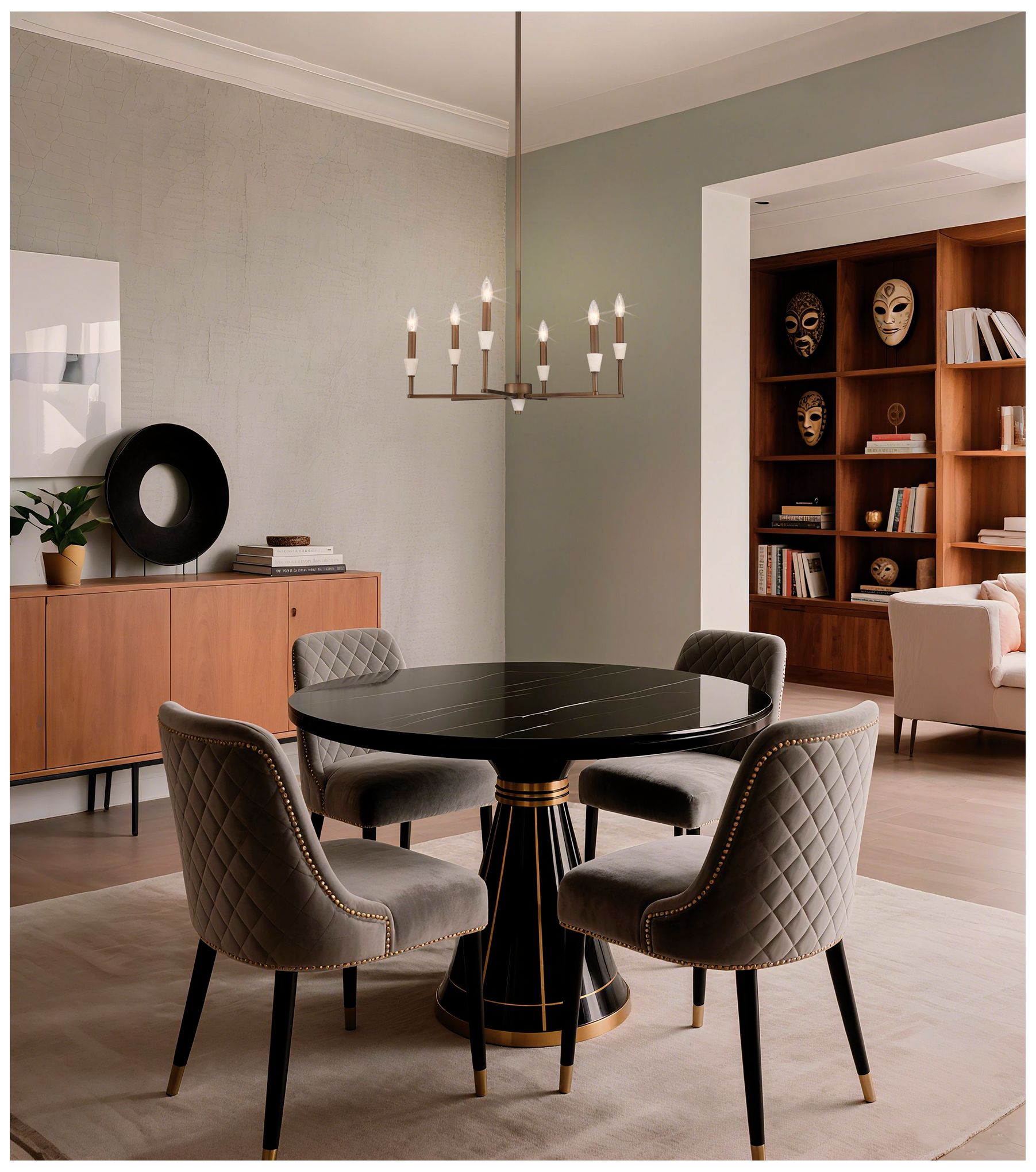 Image 6 Thesis Montclair 26" 6 Light Forged Bronze and Natural Alabaster Chandelier more views