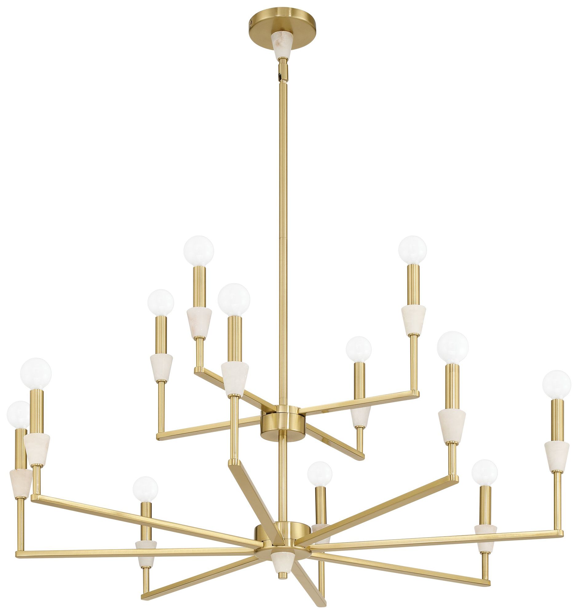 Thesis Montclair 38" 12 Light Brushed Gold and Natural Alabaster Chandelier
