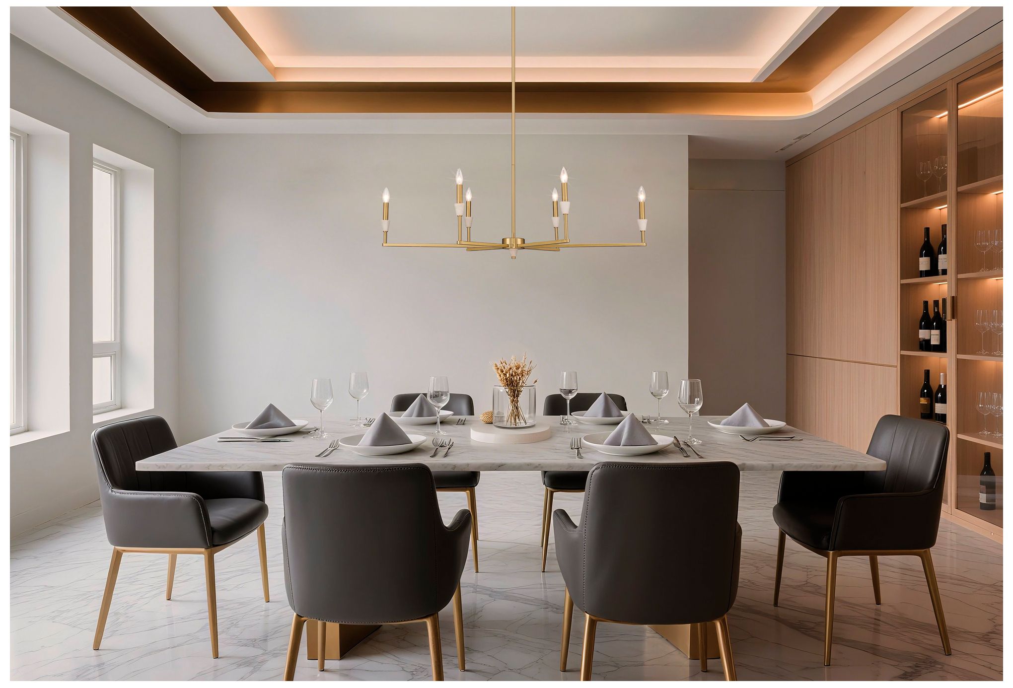 Image 6 Thesis Montclair 6 Lt Brushed Gold & Natural Alabaster Linear Chandelier more views