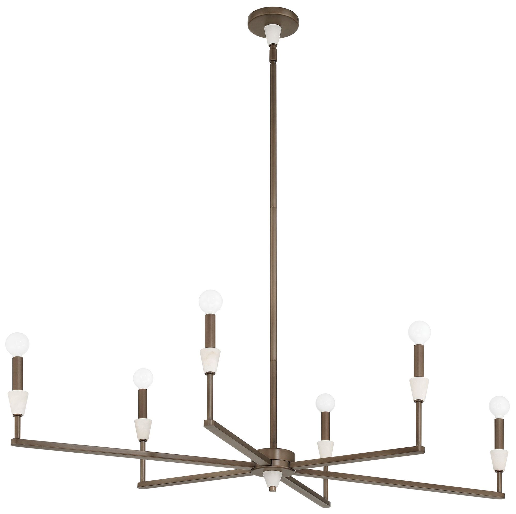 Thesis Montclair 6 Lt Forged Bronze / Natural Alabaster Linear Chandelier