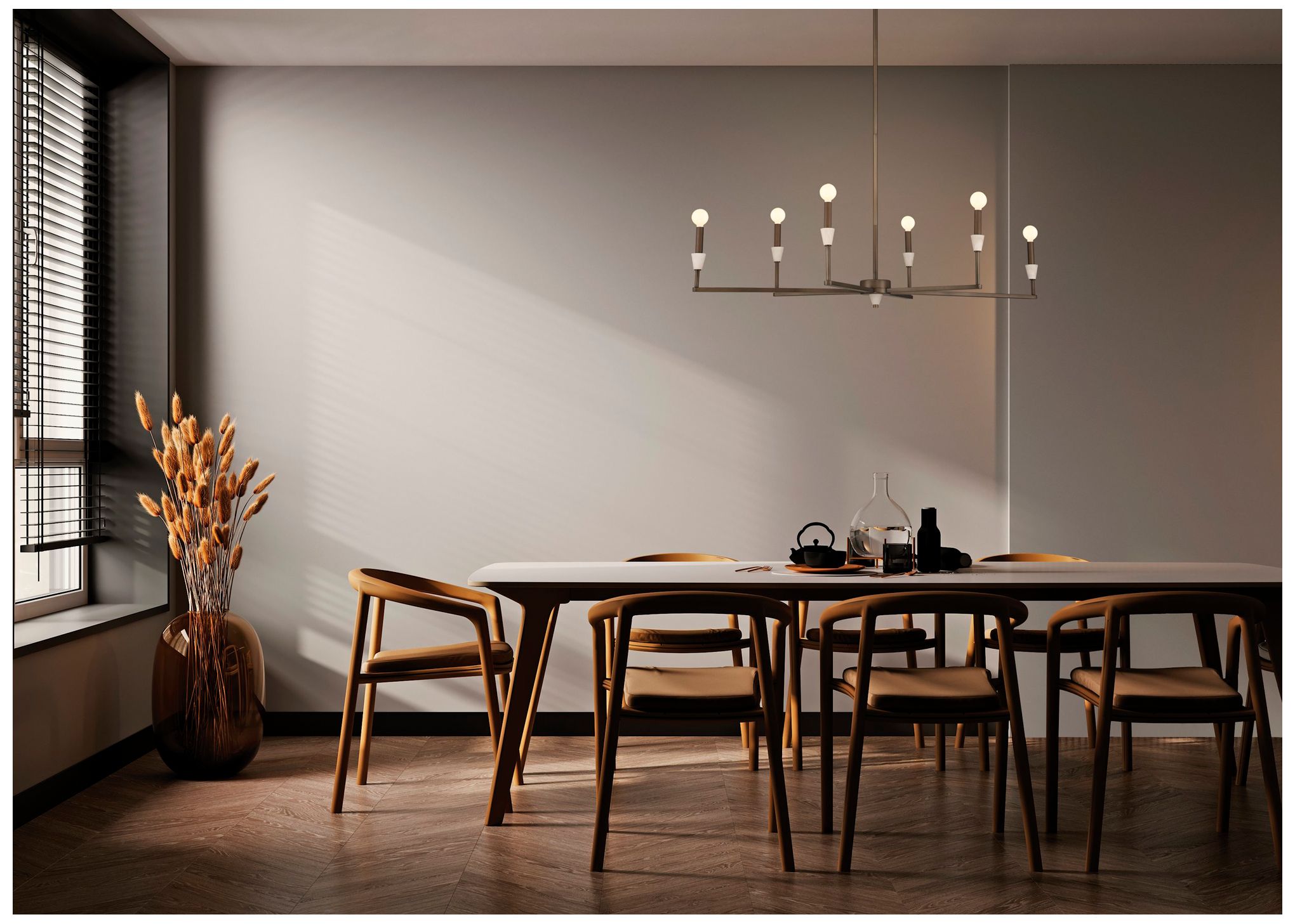 Image 6 Thesis Montclair 6 Lt Forged Bronze / Natural Alabaster Linear Chandelier more views