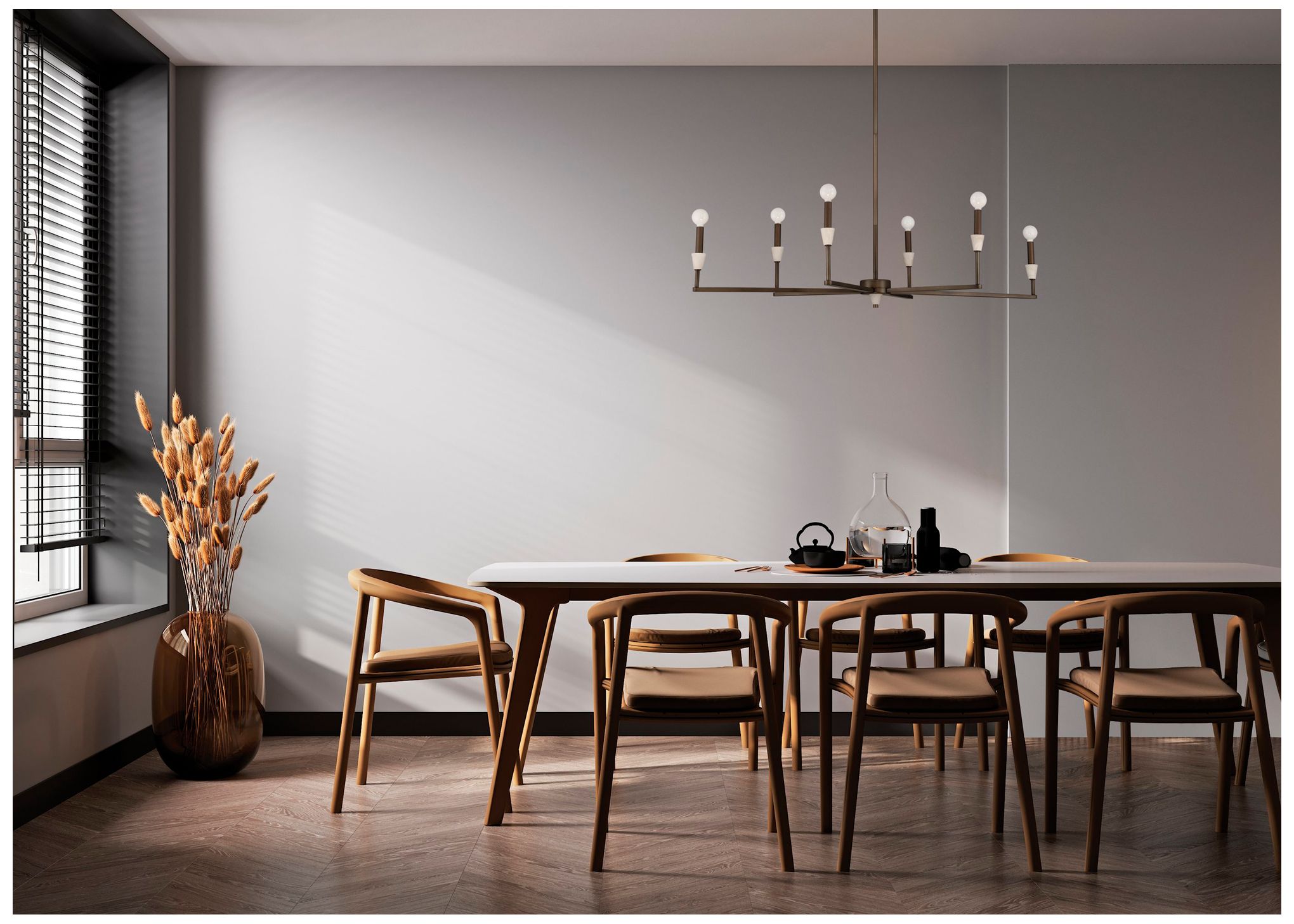 Image 7 Thesis Montclair 6 Lt Forged Bronze / Natural Alabaster Linear Chandelier more views