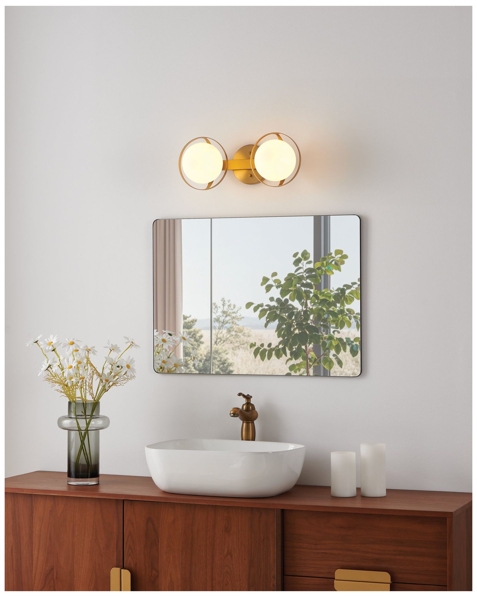 Image 7 Thesis Parker 16"Champagne Gold Vanity Light w/ Etched Opal Glass Shades more views