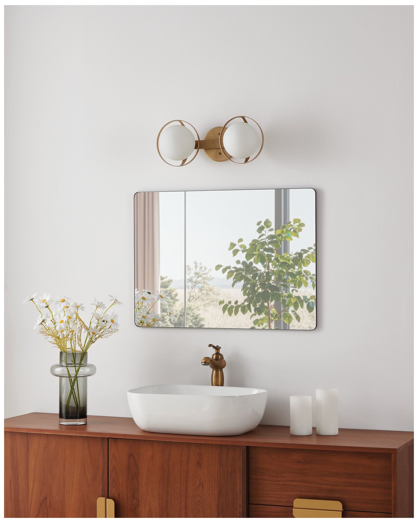 Thesis Parker 16"Champagne Gold Vanity Light w/ Etched Opal Glass Shades