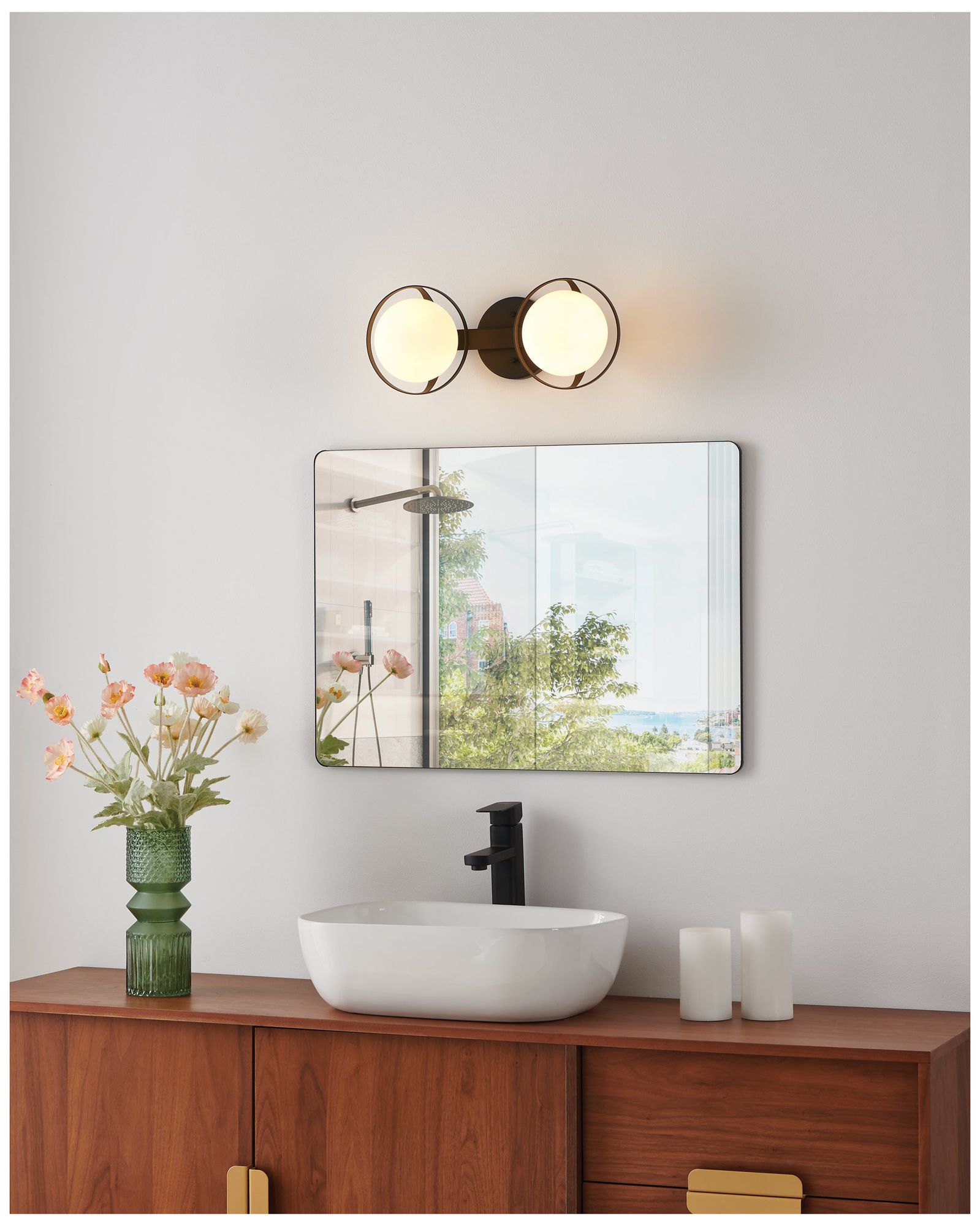 Image 7 Thesis Parker 16-inch Matte Black Vanity Light w/ Etched Opal Glass Shades more views