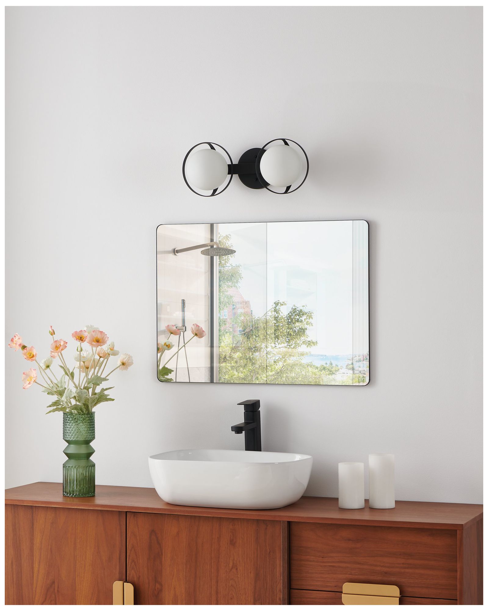 Thesis Parker 16-inch Matte Black Vanity Light w/ Etched Opal Glass Shades