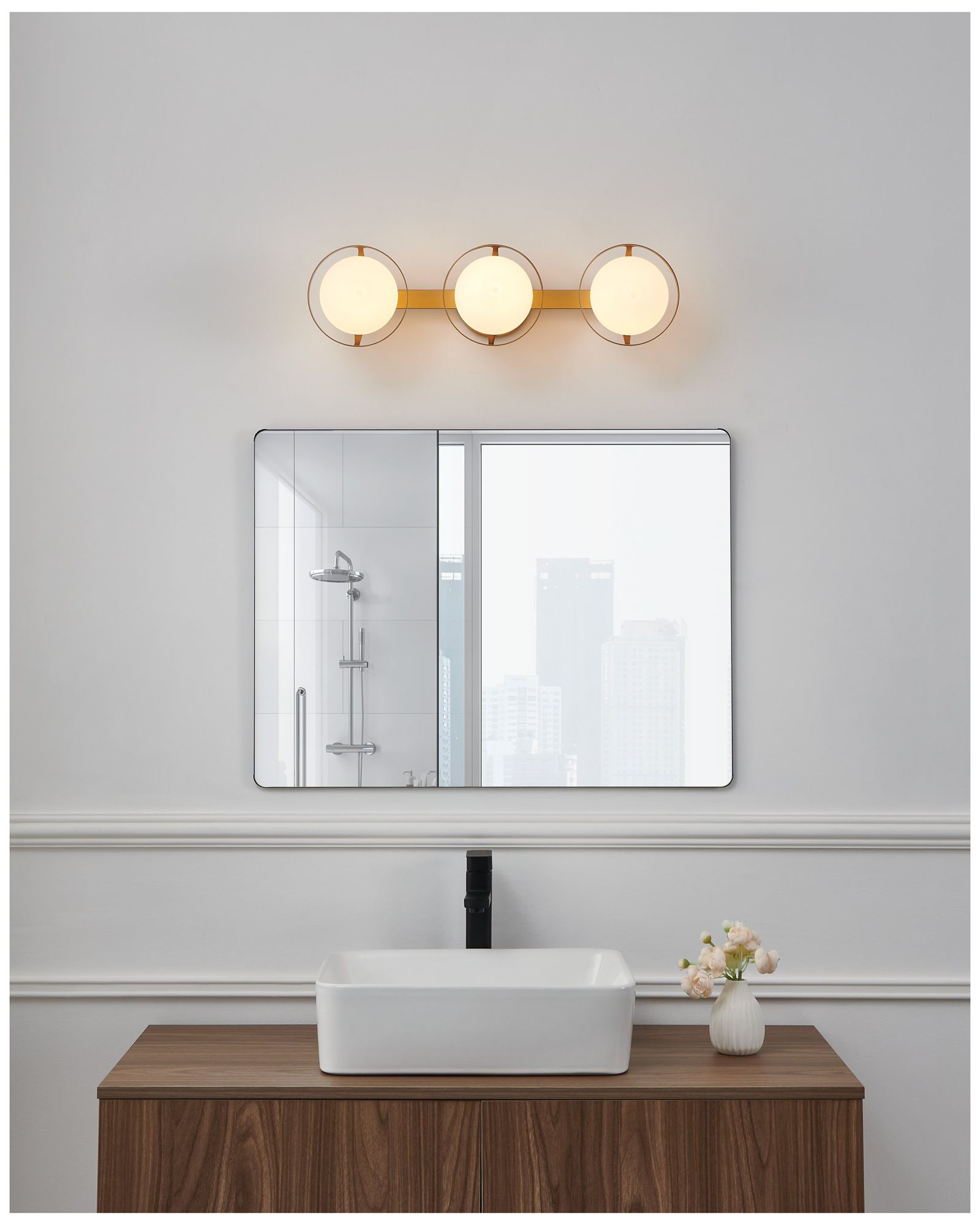 Image 7 Thesis Parker 24" Champagne Gold Vanity Light w/ Etched Opal Glass Shades more views