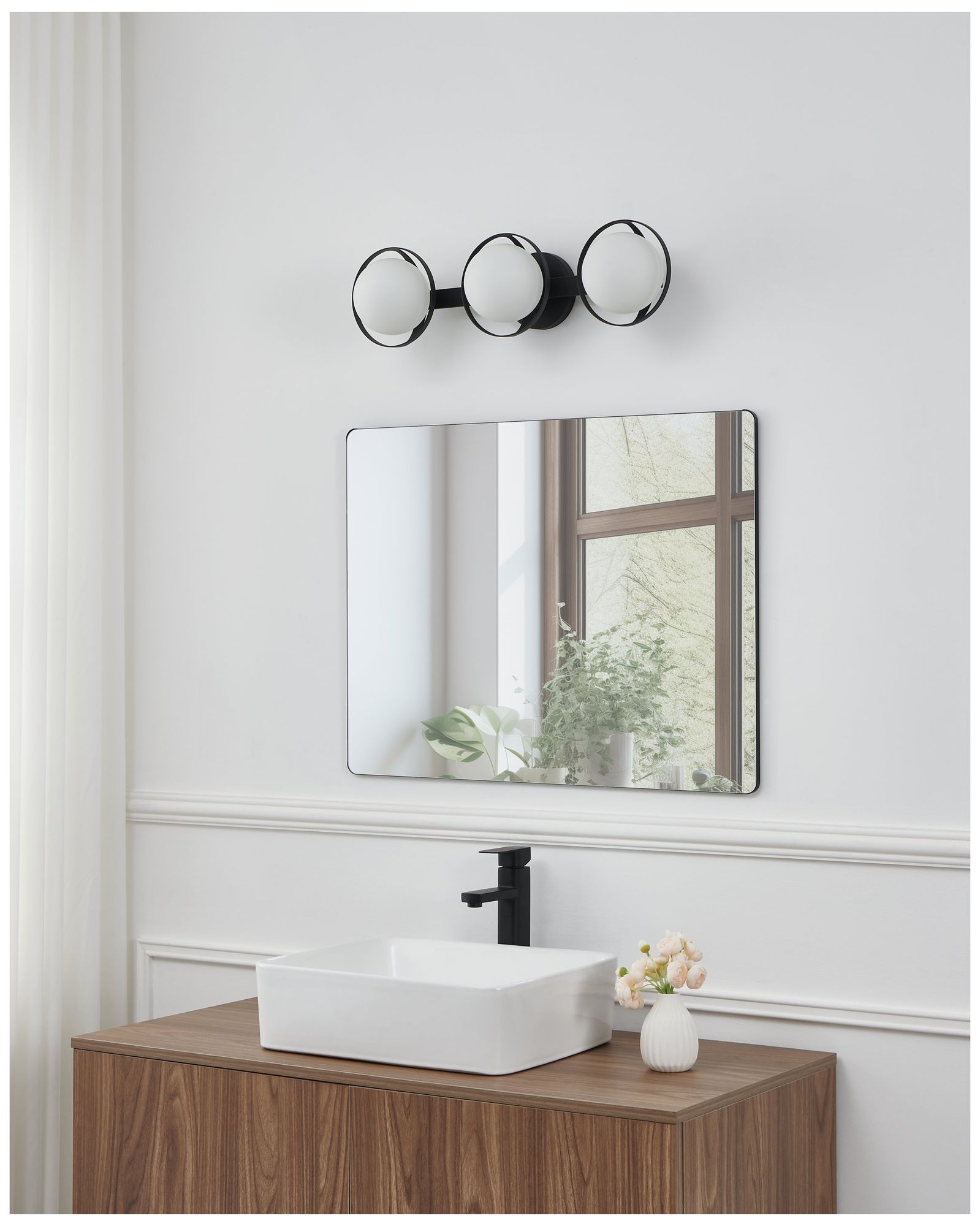 Thesis Parker 24 inch Matte Black Vanity Light w/ Etched Opal Glass Shades